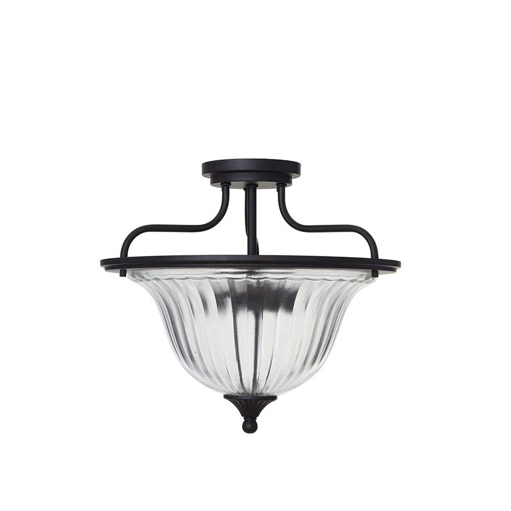 Ravenna Home Ribbed Glass Semi-Flush Mount Ceiling Pendant Light With LED Light Bulb - 15 x 15 x 13 Inches, Dark Bronze