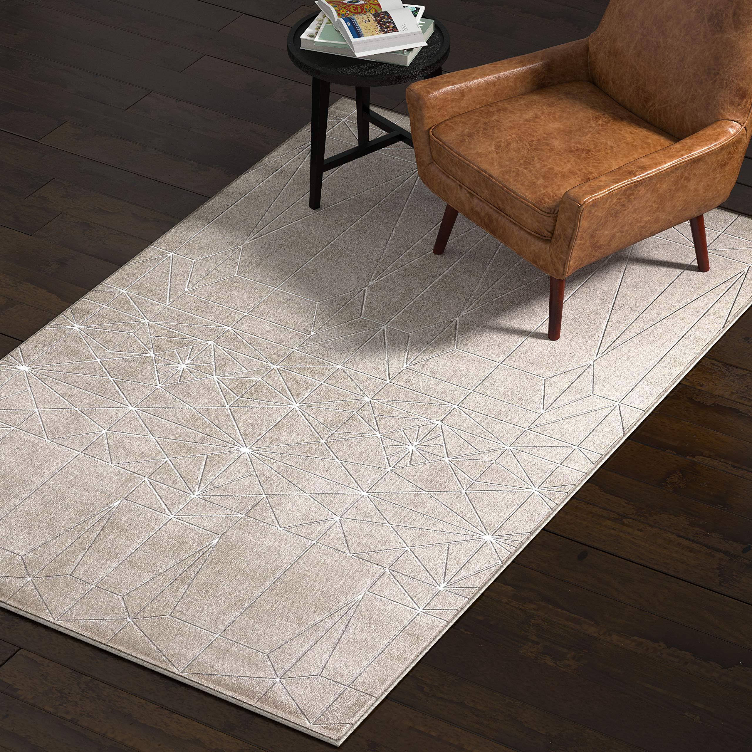 Amazon Brand – Rivet Contemporary Polyester Area Rug, 5 x 8 Foot, Silver, Grey, White