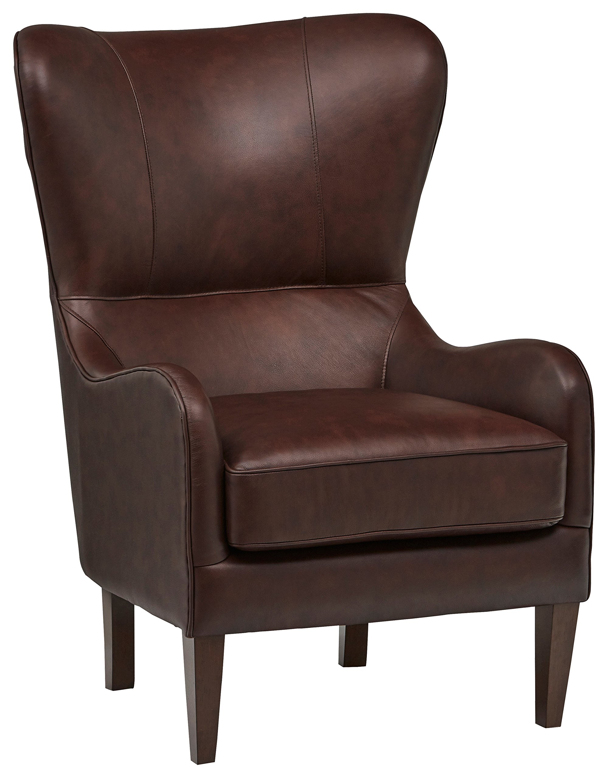 Stone & Beam Mid-Century Modern Leather Wingback Chair, 36" W, Chestnut
