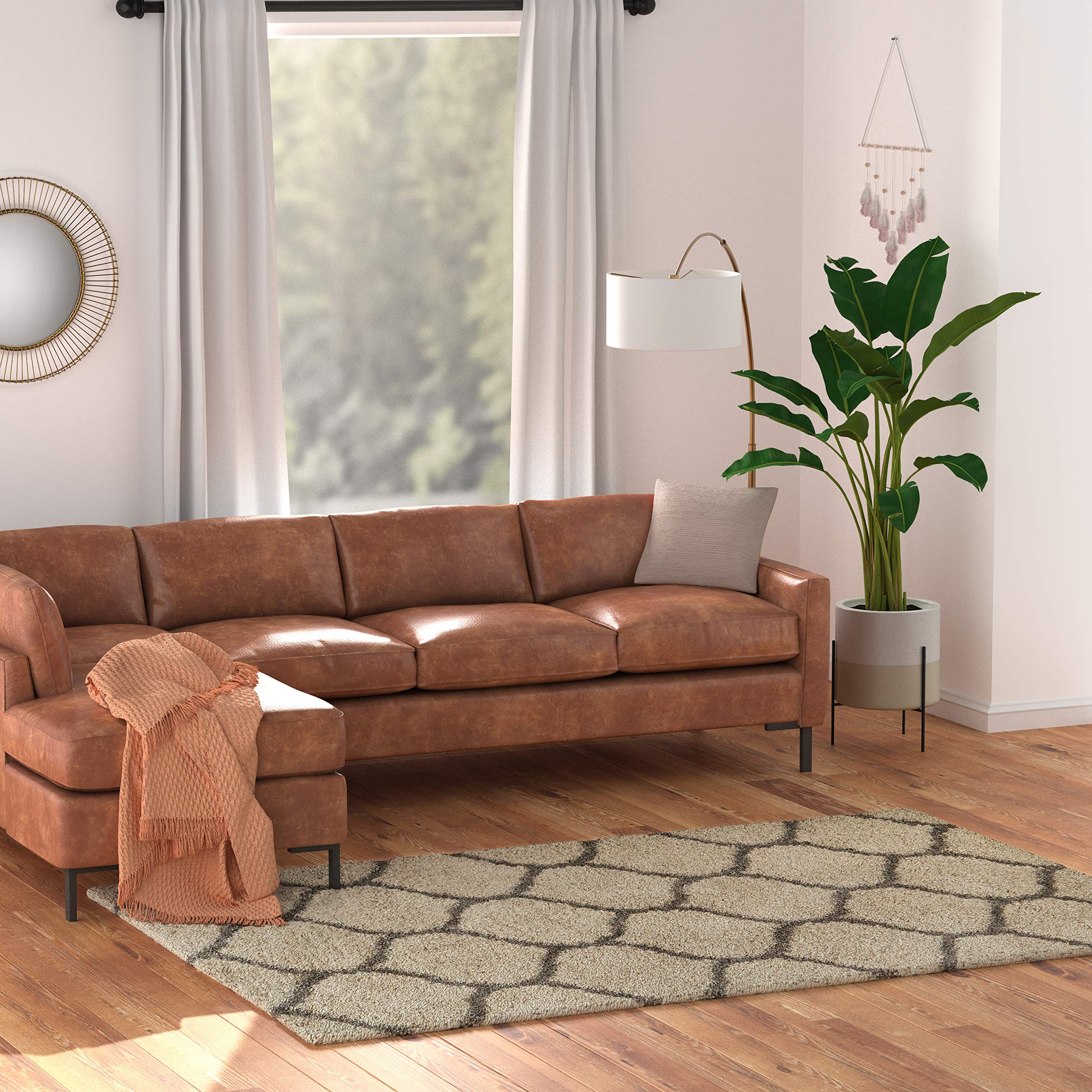Amazon Basics Modern Plush Moroccan Trellis Shag Area Rug - 6x9 (5'11" x 8'10"), Beige