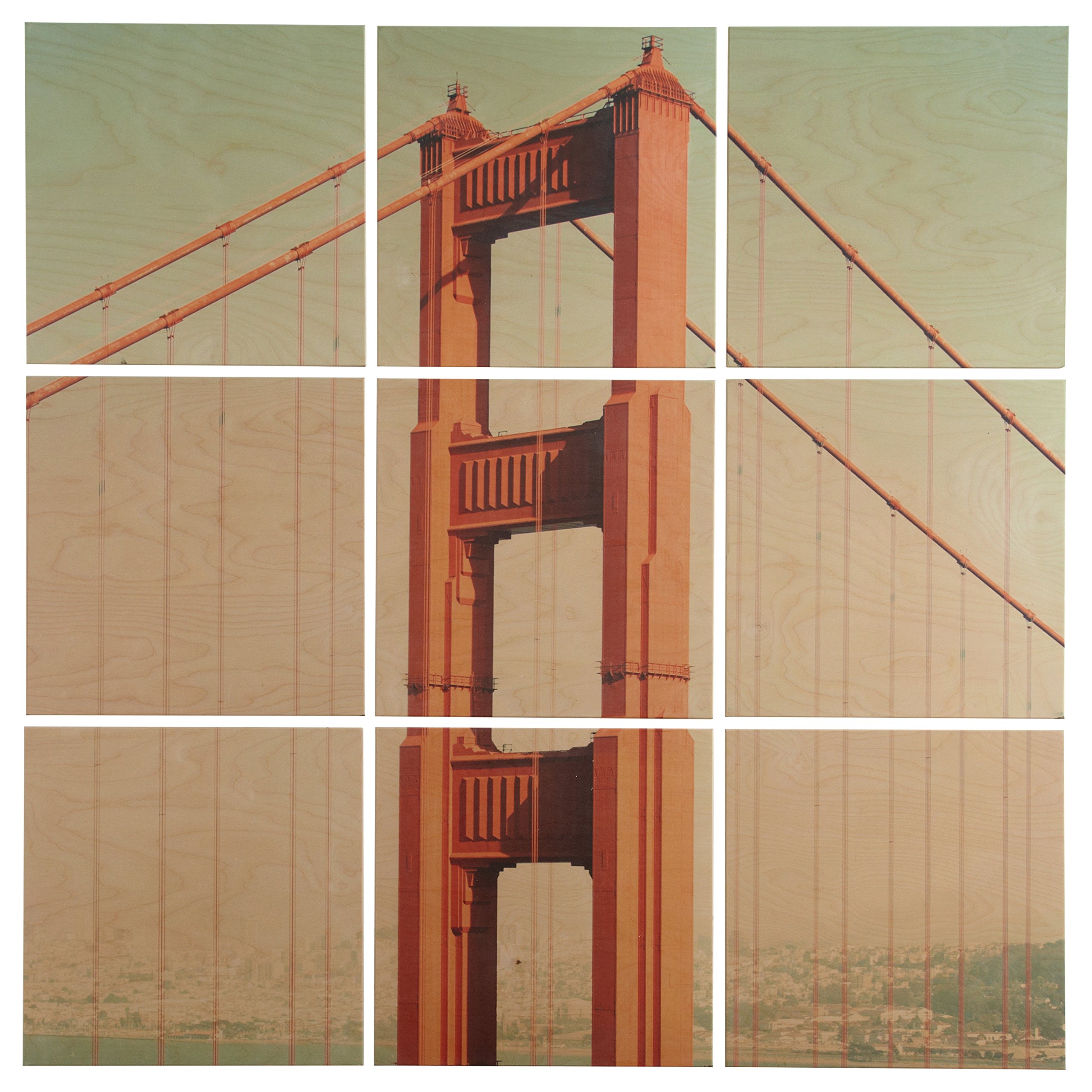 Amazon Brand – Rivet 9-Piece Golden Gate Bridge Mural Wall Art on Wood, 60" x 60"