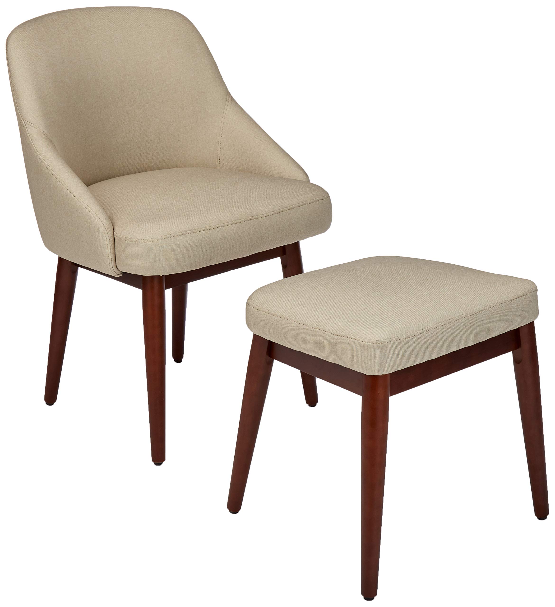 AmazonBasics Classic Curved Back Accent Chair with Ottoman, Beige