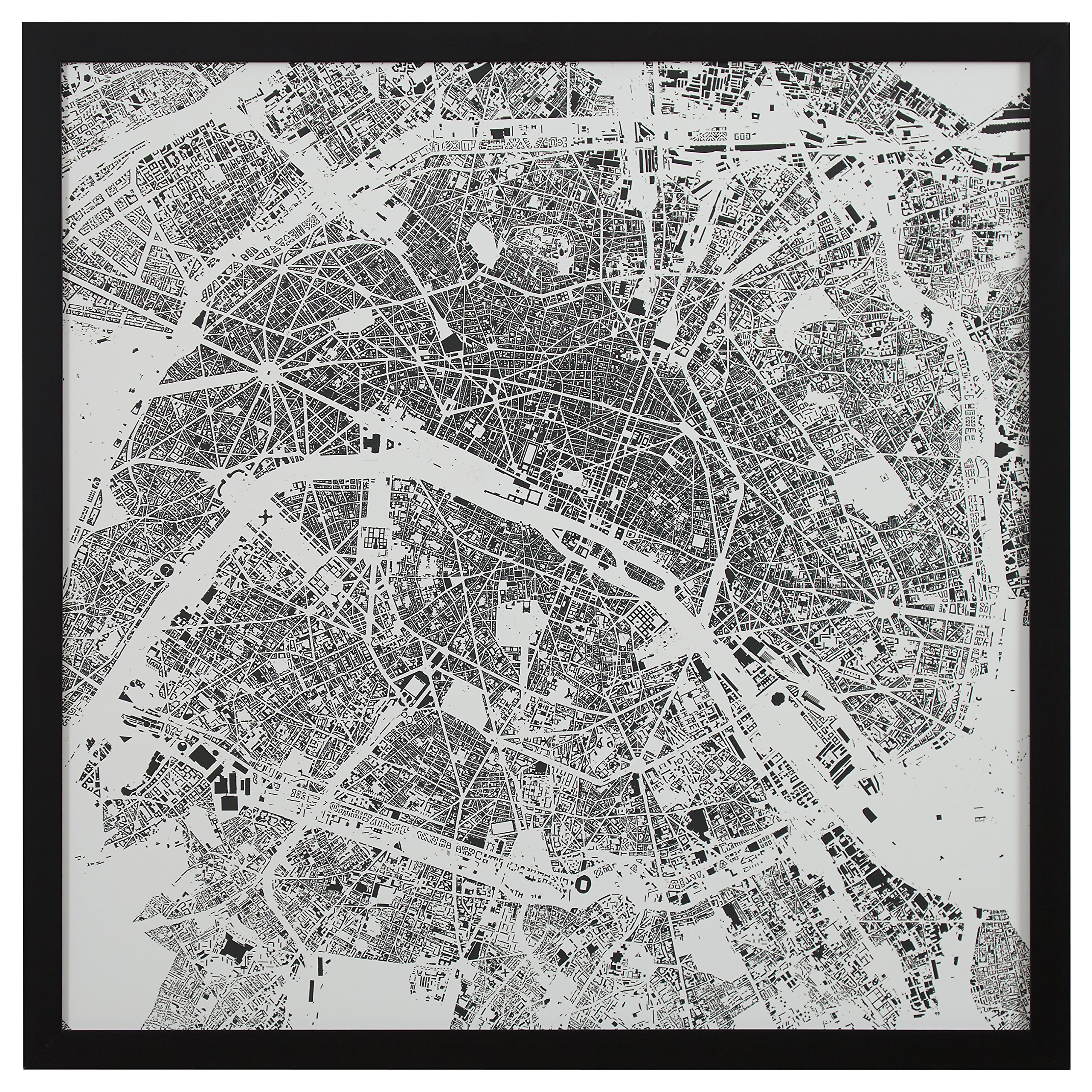 Amazon Brand – Rivet Modern Black Framed Black and White Paris Map Print, 30" x 30"