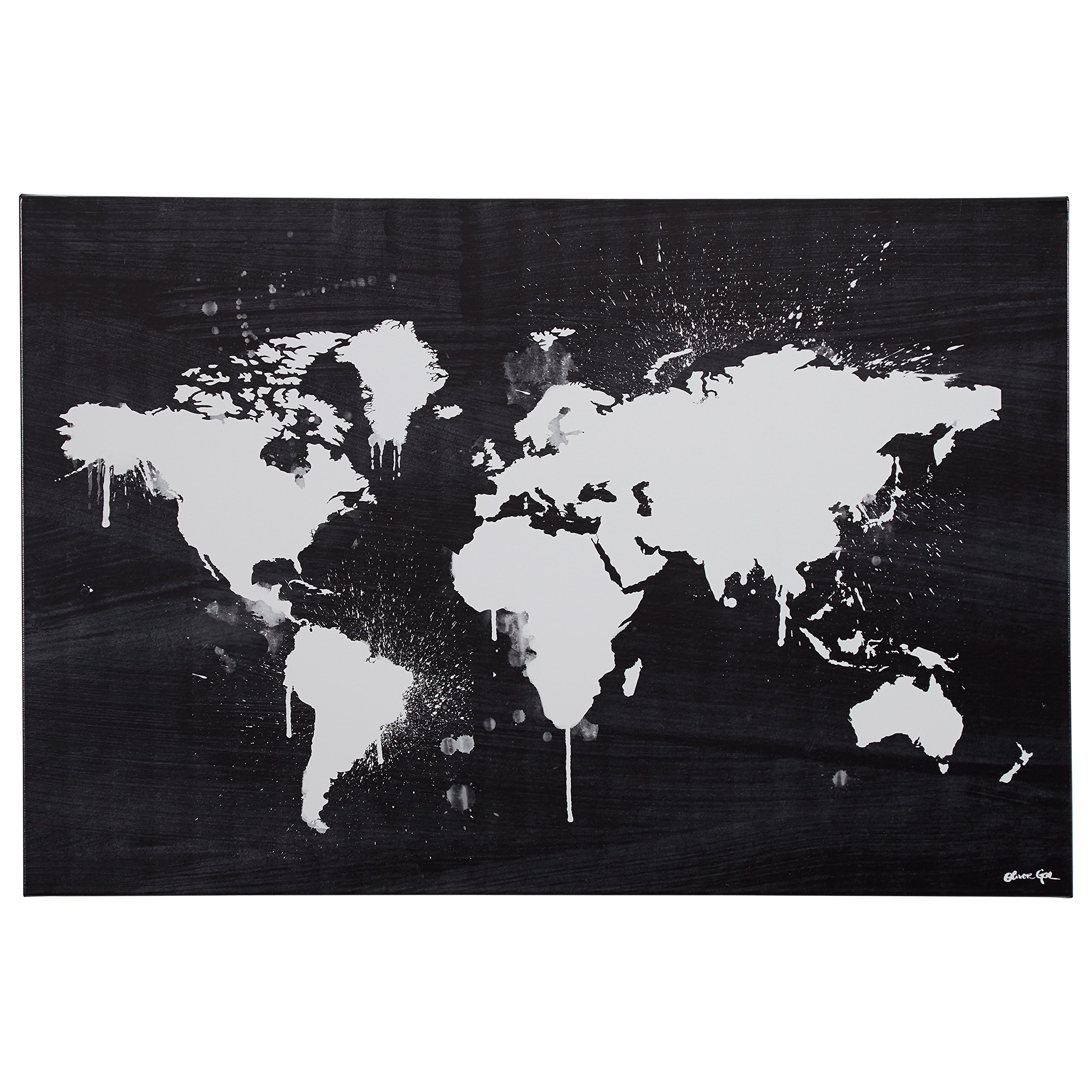 Amazon Brand – Rivet Black and White Paint Drip World Map Canvas Print Wall Art, 36" x 24"