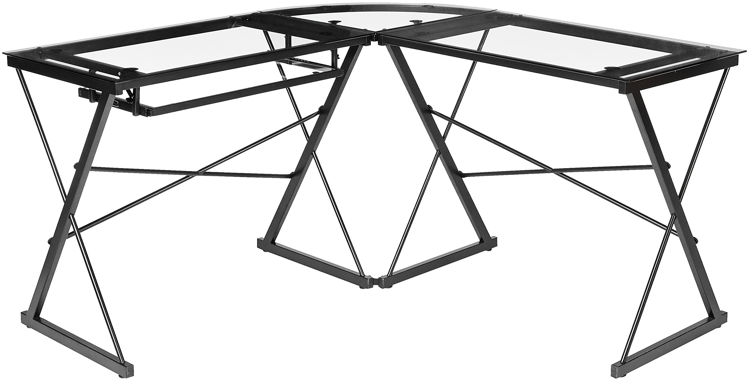AmazonBasics Three Piece Corner/Gaming Desk - Black with Clear Glass