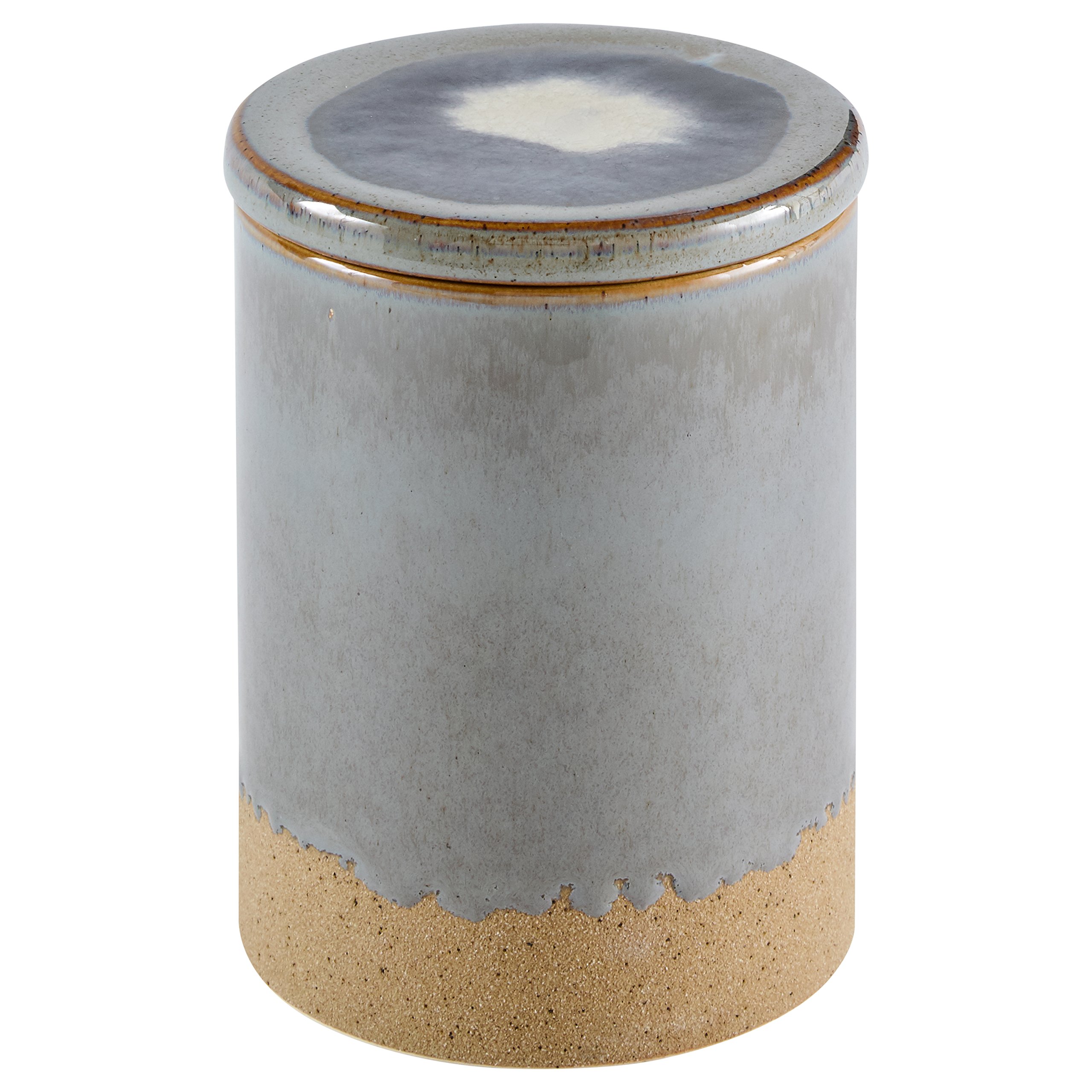 Amazon Brand – Stone & Beam Organic-Shape Stoneware Round Decorative Organizer Box, 6.4 Inch Height, Blue and Gray
