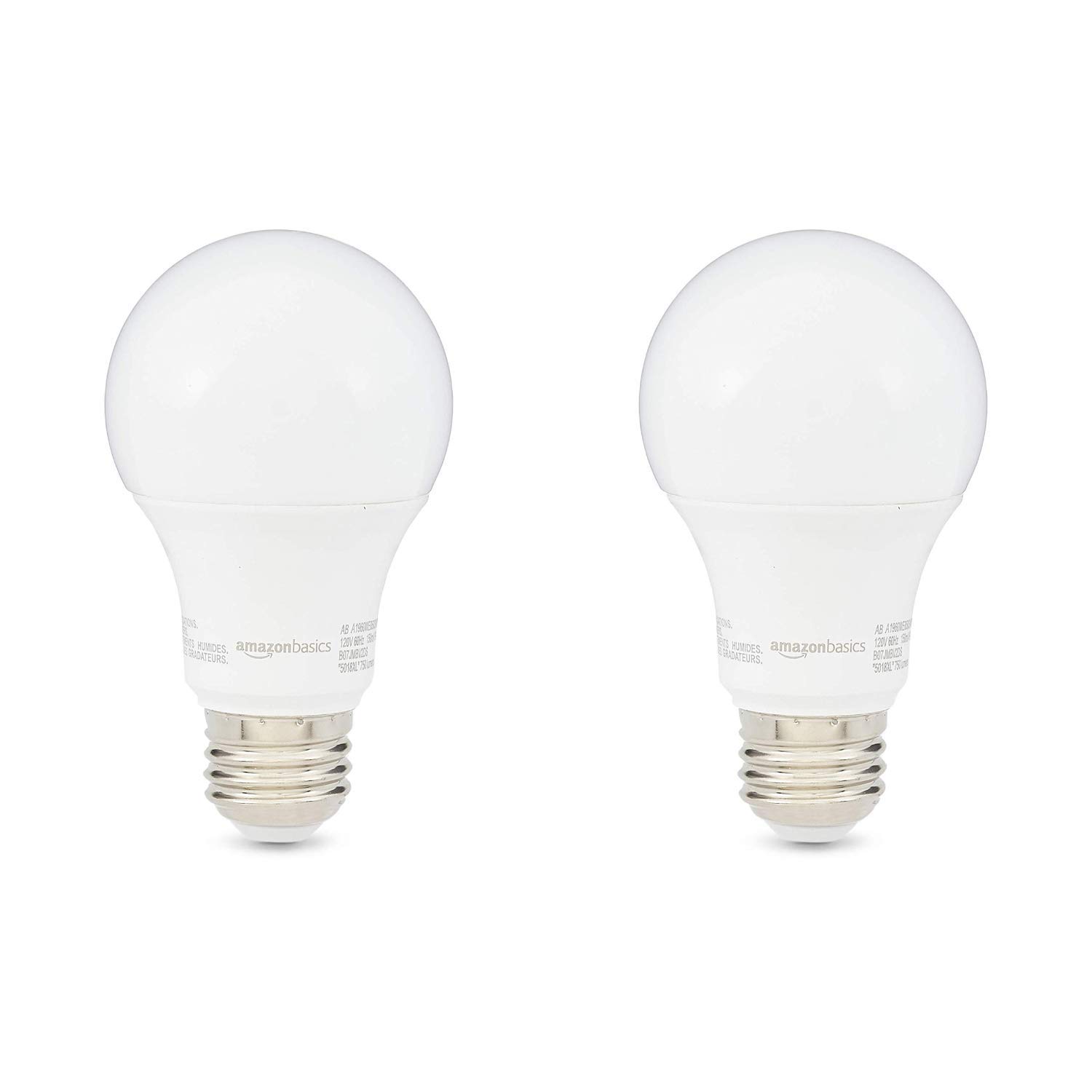 AmazonBasics 60W Equivalent, Daylight, Non-Dimmable, 10,000 Hour Lifetime, A19 LED Light Bulb | 2-Pack