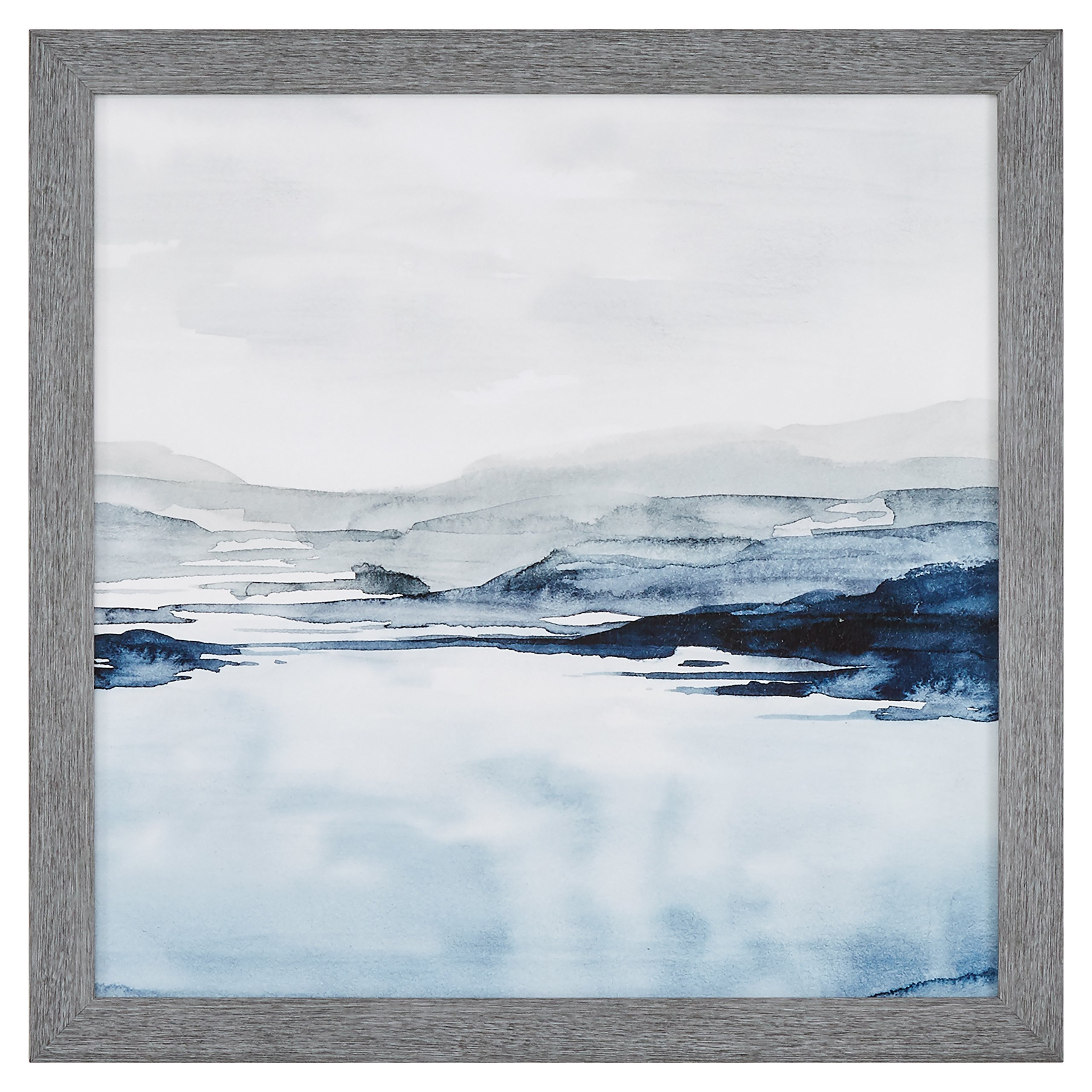 Amazon Brand – Stone & Beam Transitional Shoreline With Hills Print, Cool Wood-Tone Frame, 27" x 27"