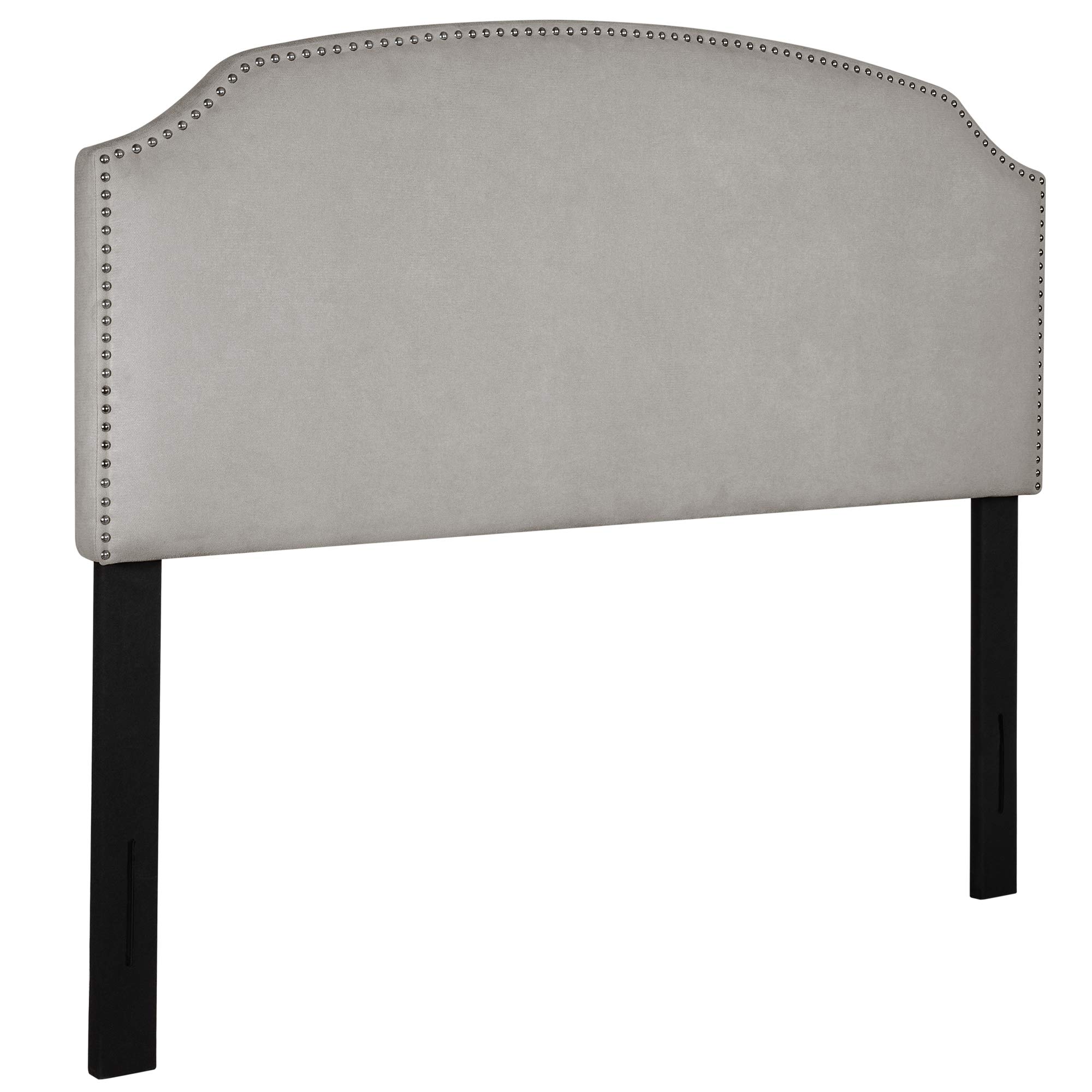 Amazon Brand – Rivet Curved Upholstered Headboard with Nailhead Trim, Queen, 60"W, Gray