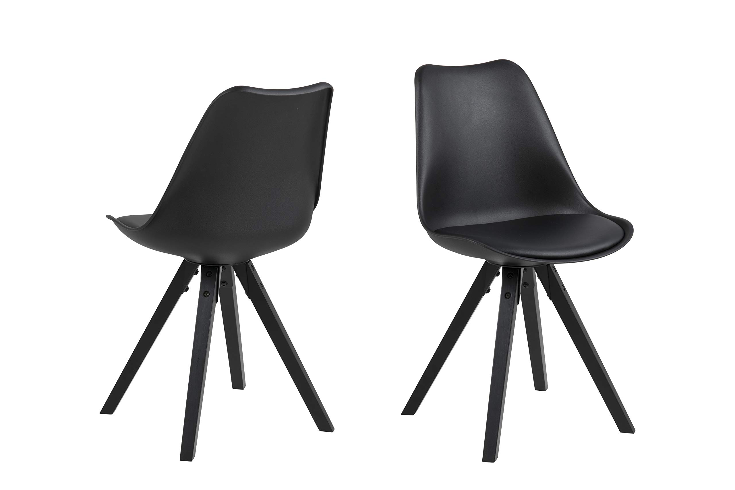 Amazon Brand - Movian Arendsee - Set da 2 sedie sala da pranzo, 55 x 48,5 x 85 cm, Nero/ gambe in rubberwood verniciate di nero