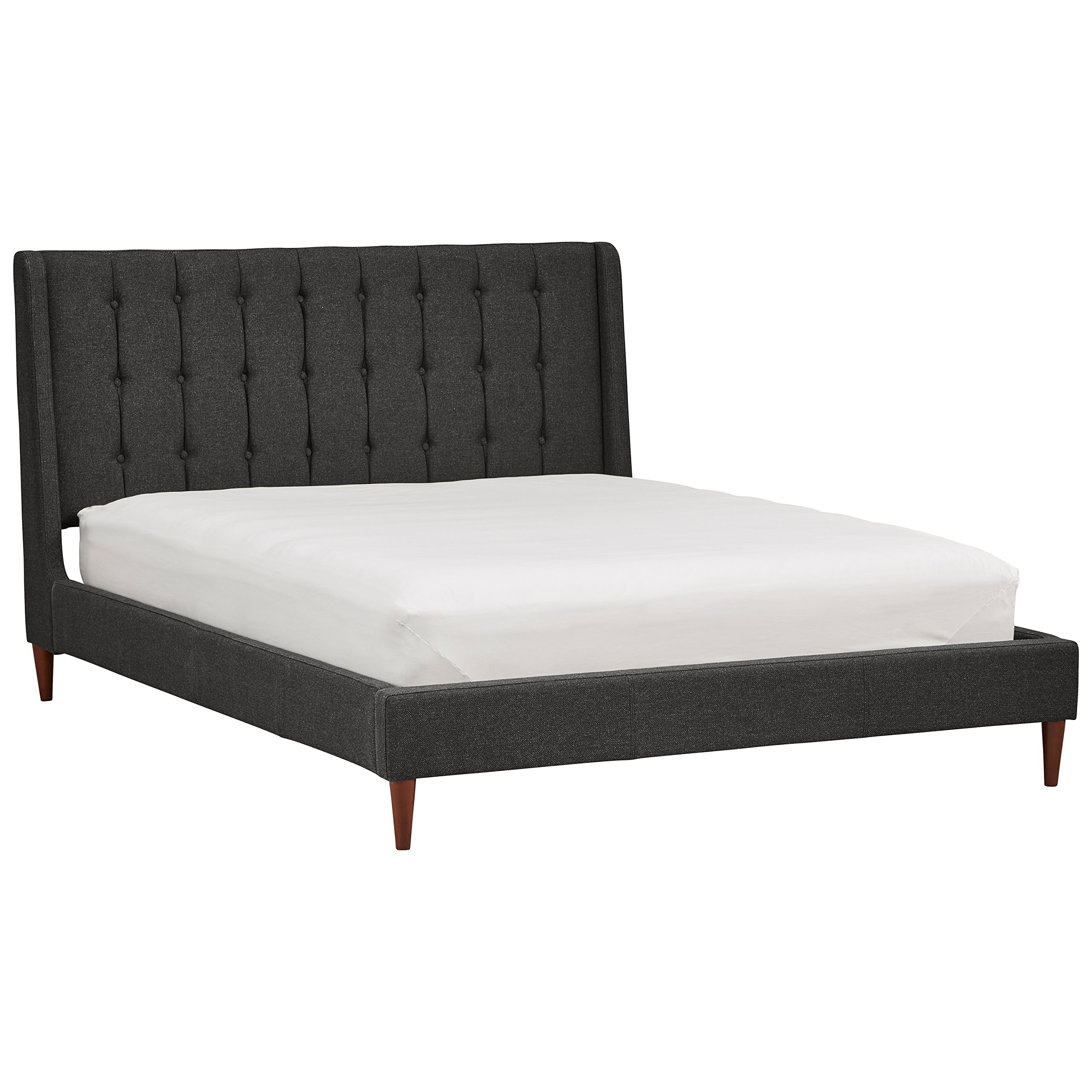 Rivet Kyler Mid-Century Upholstered Tufted Queen Bed with Headboard, 66"W, Charcoal