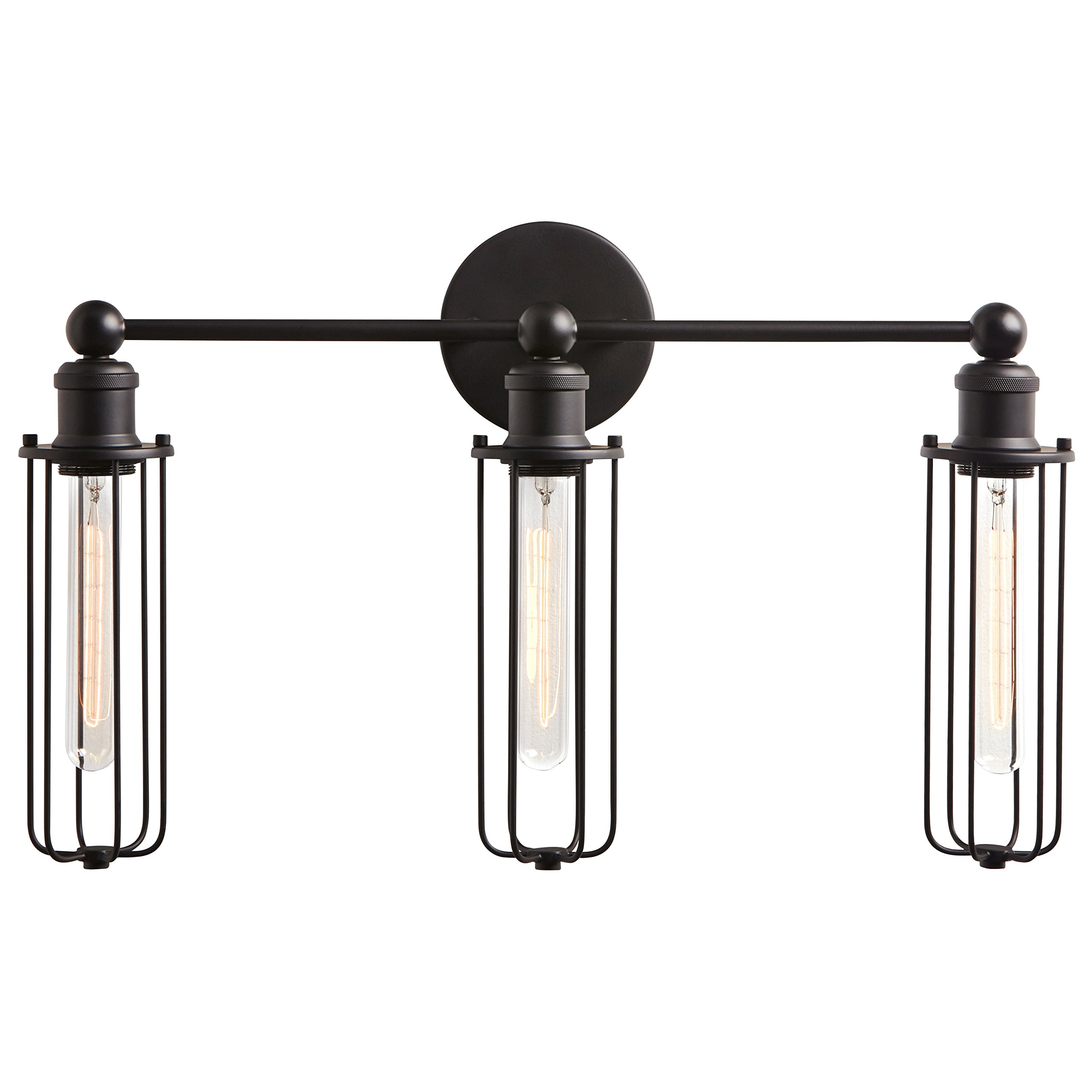 Amazon Brand – Rivet Industrial Modern 3 Light Bathroom Wall Vanity Sconce Fixture With Light Bulbs - 22 x 5.25 x 13.5 Inch, Matte Black