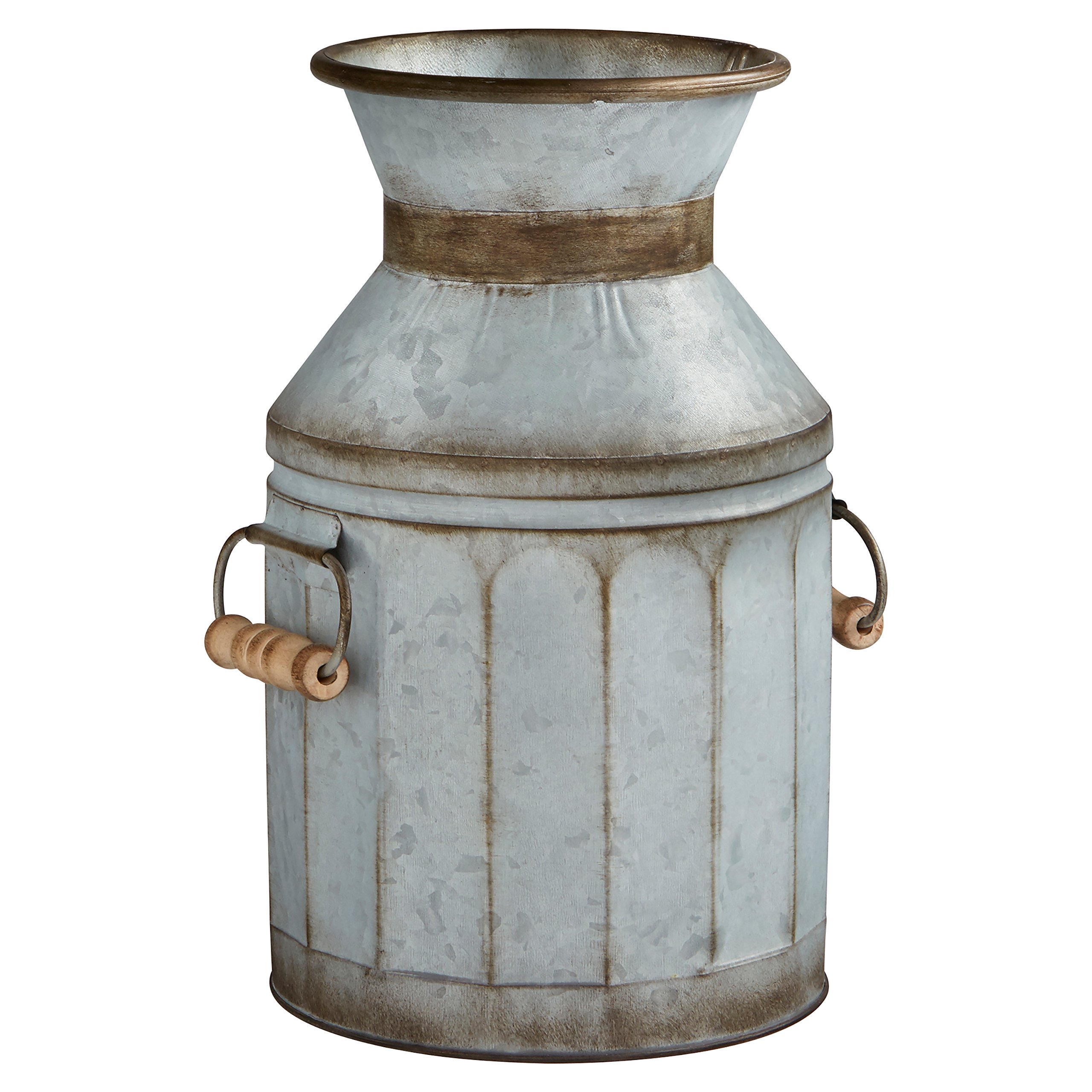 Amazon Brand – Stone & Beam Vintage Rustic Farmhouse Galvanized Metal Milk Jug Home Decor Planter Vase - 12.75 Inches, Grey