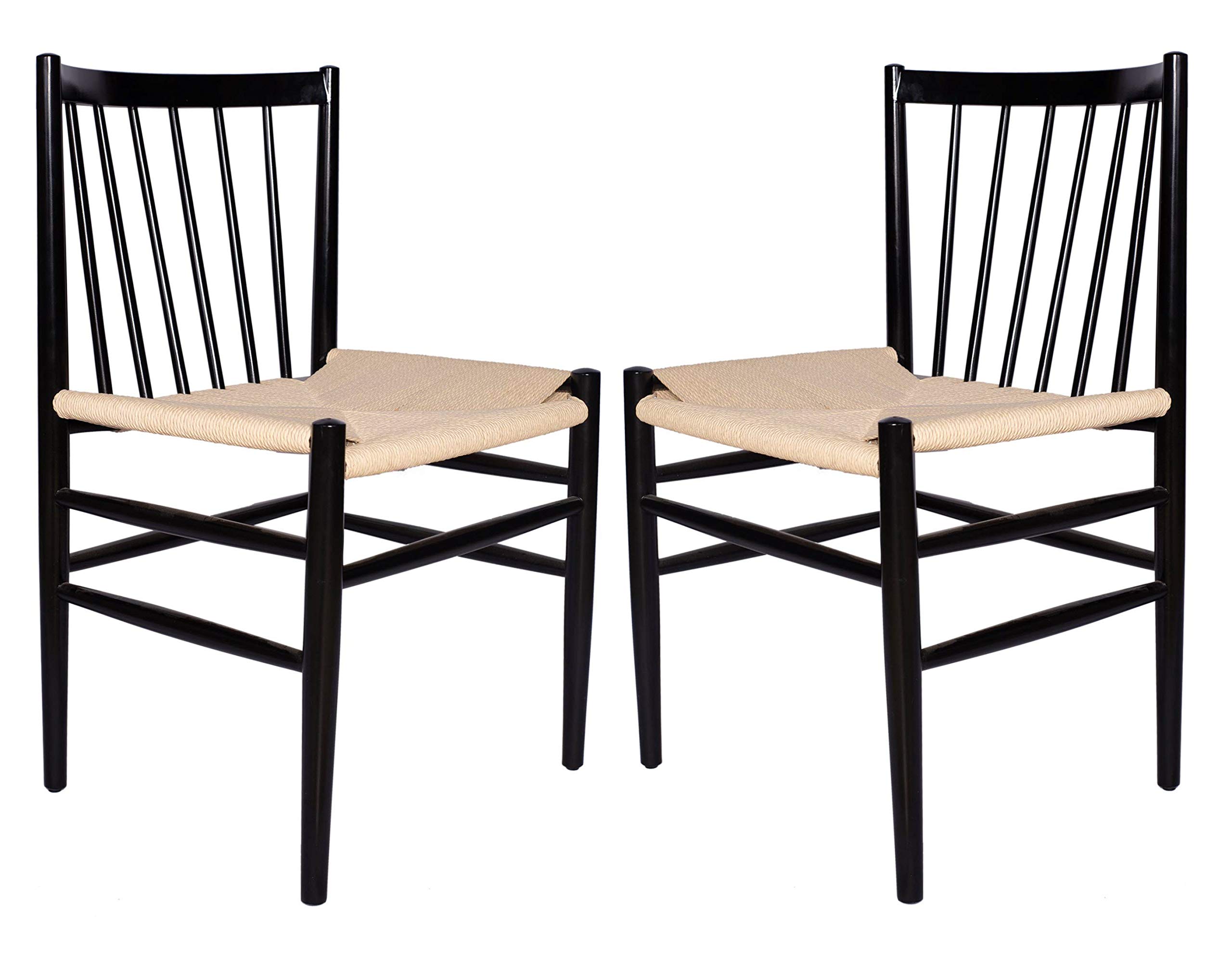 Stone & Beam Lorna Farmhouse Woven Dining Chair, 32" H, Set of 2, Black