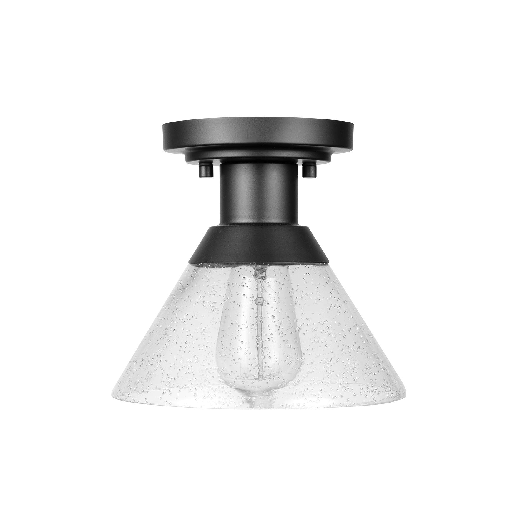 Amazon Brand – Stone & Beam Contemporary Outdoor Flush-Mount Ceiling Light with Clear Seeded Glass Shade, Vintage Edison Bulb Included, 9.5"H, Matte Black