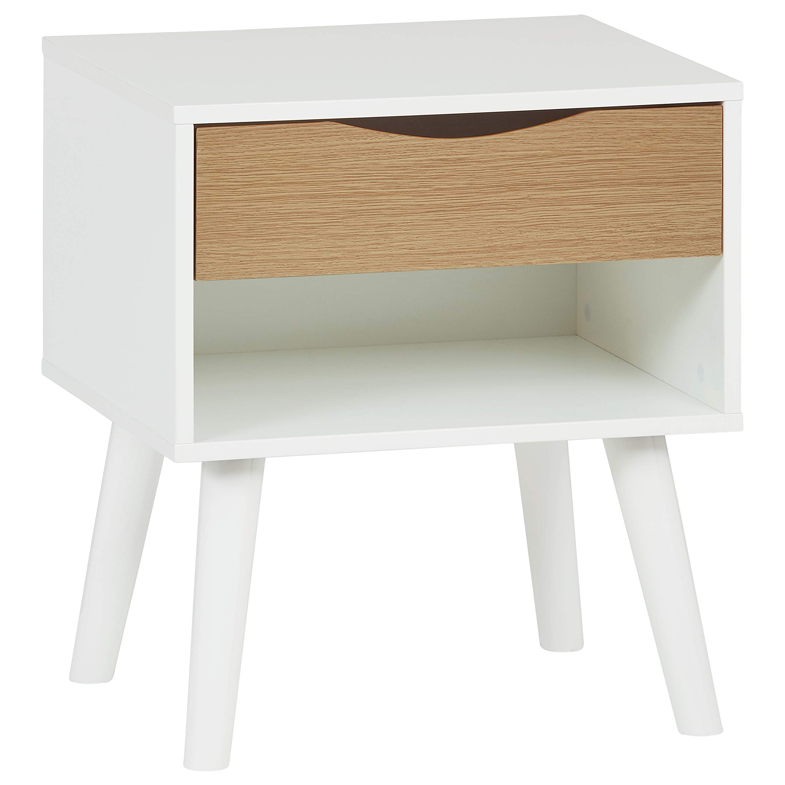Amazon Brand – Rivet Campbell Mid-Century Media Console with Tapered Legs, 20"W, Pale Wood and White