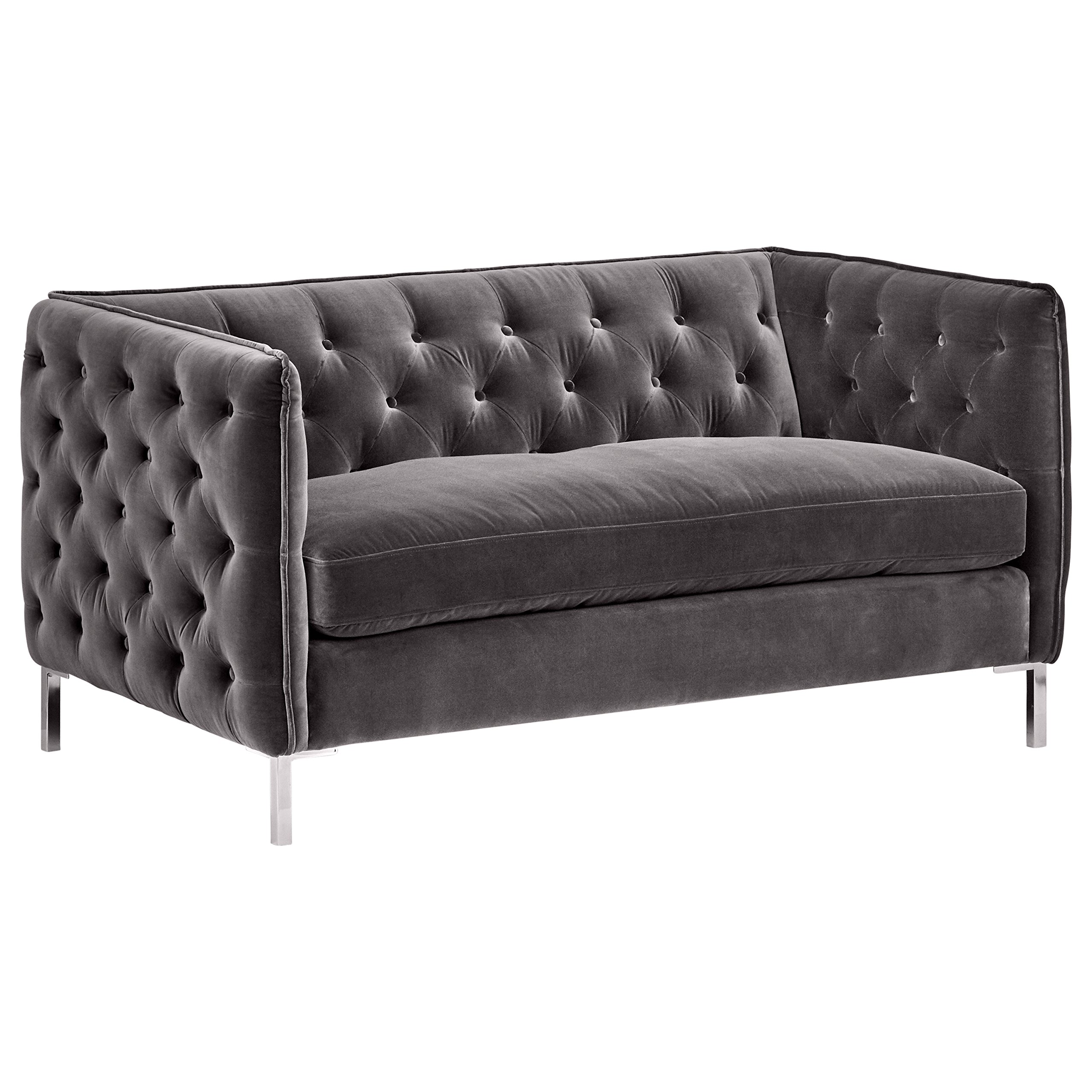 Amazon Brand – Rivet Eva Mid-Century Modern Tufted Velvet Down-Filled Loveseat Sofa Couch, 60.5"W, Dark Grey