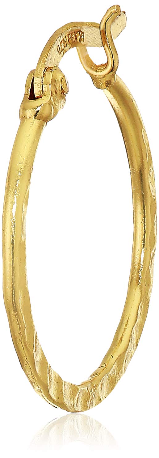 Yellow Gold Plated Sterling Silver Hammered Hoop Earrings