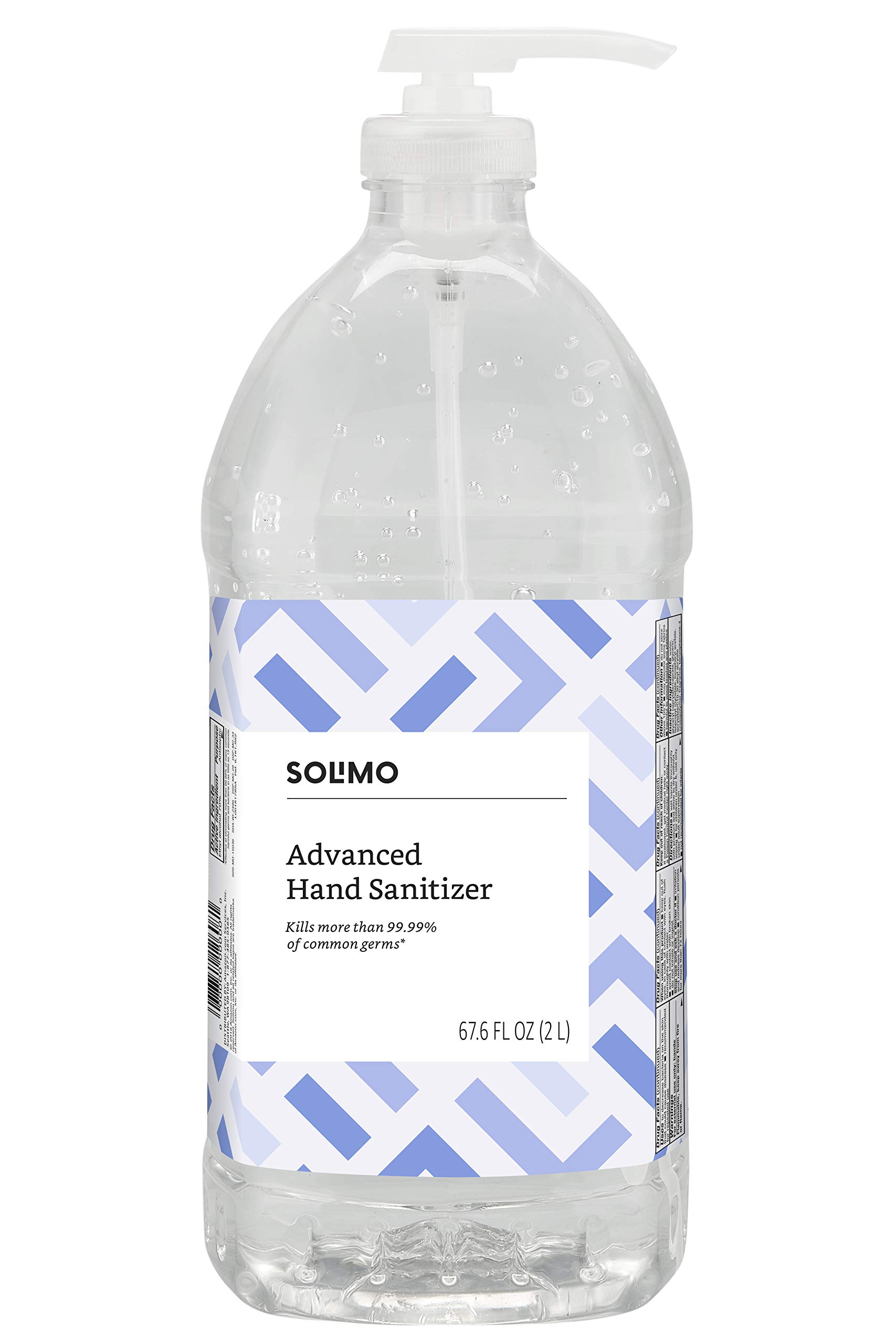 Amazon Brand - Solimo Advanced Hand Sanitizer with Vitamin E (institutional size), Original Scent, Pump Bottle, 67.6 Fl Oz