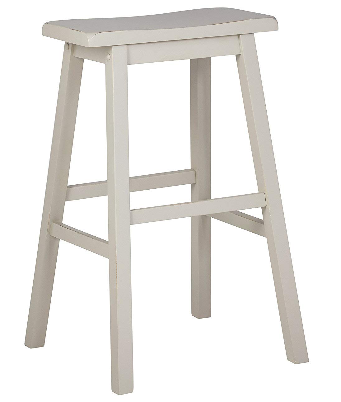Amazon Brand – Stone & Beam Cottage Wood Saddle Kitchen Bar Counter Stool, 24 Inch Height, Creme White