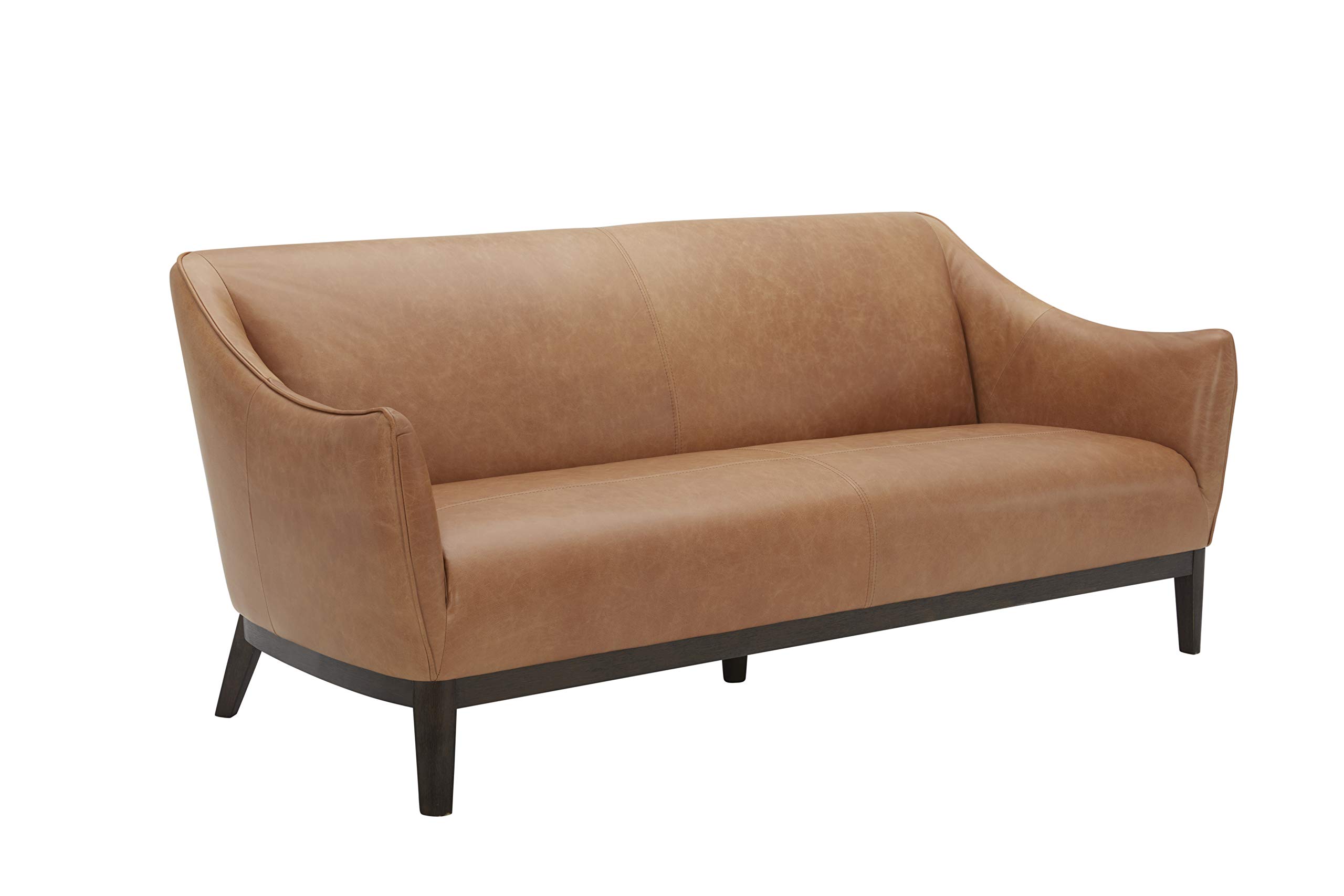 Amazon Brand – Rivet Bayard Contemporary Leather Couch with Curved Back and Armrests, 76"W, Cognac