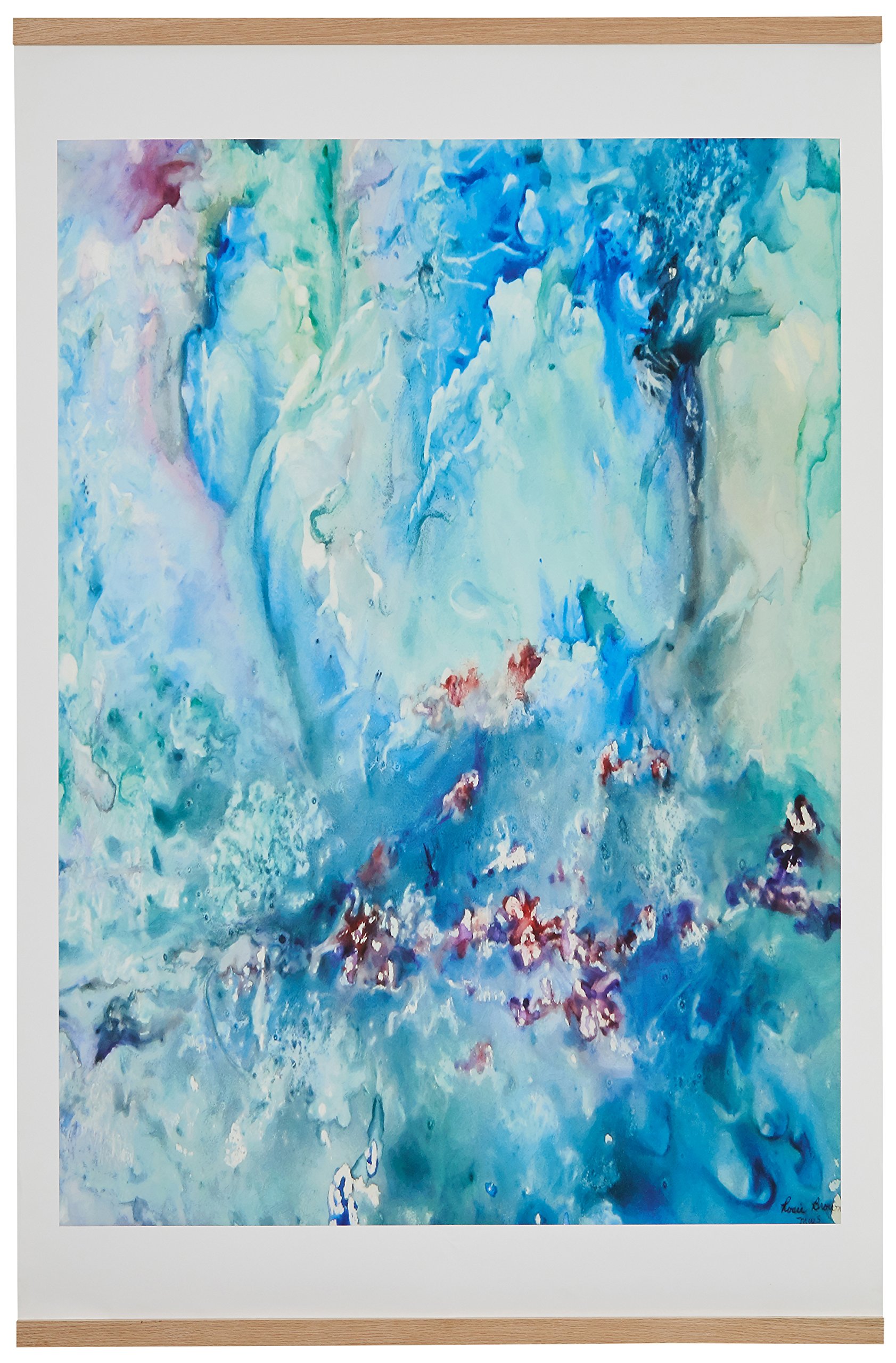 Amazon Brand – Rivet Aqua and Turquoise Abstract Waters Print With Oak Hanger, 16" x 20"