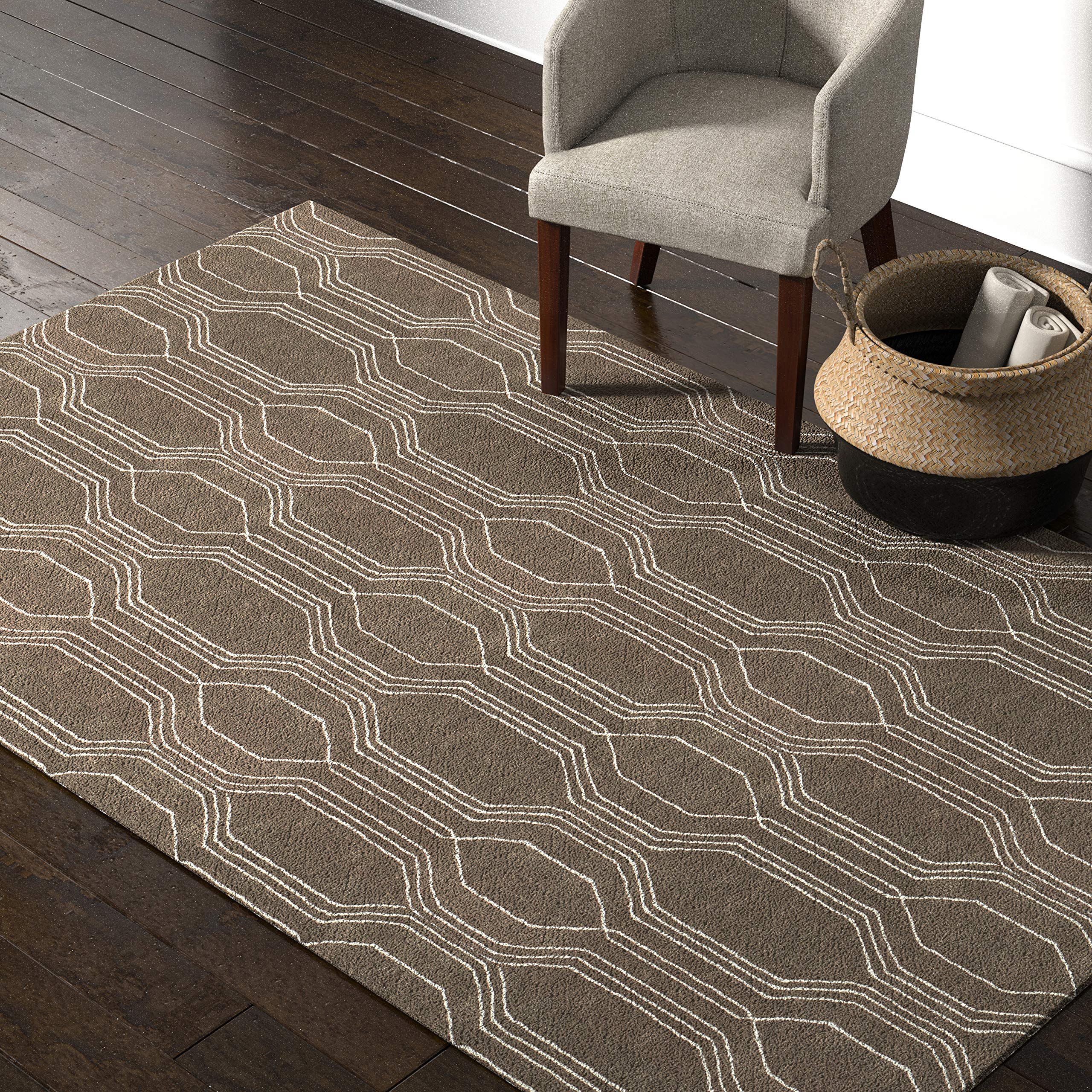 Amazon Brand – Rivet Steel Slanted Lines Wool Modern Area Rug, 5 x 8 Foot