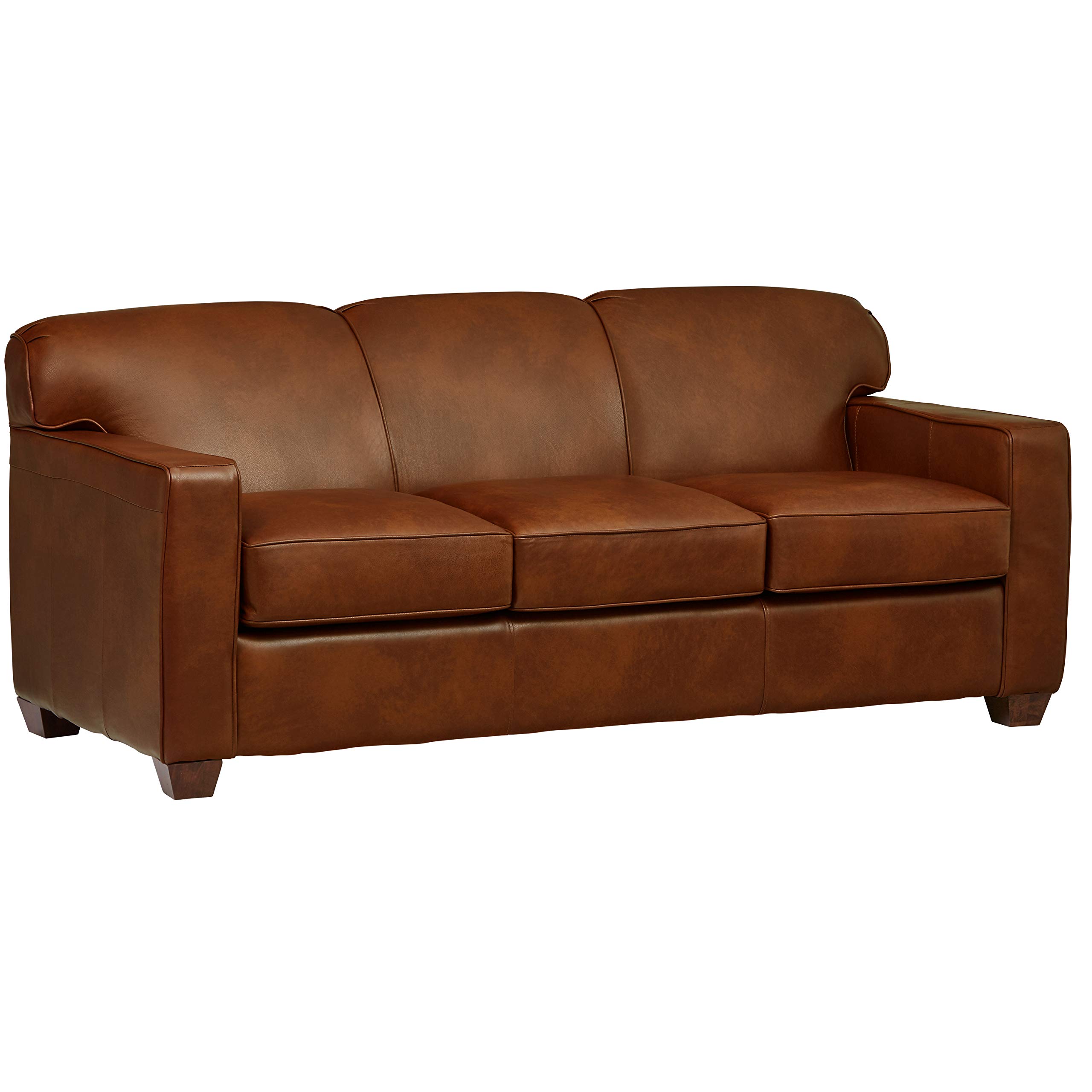 Amazon Brand – Stone & Beam Fischer Queen-Sized Sleeper Sofa, 79"W, Chestnut Leather