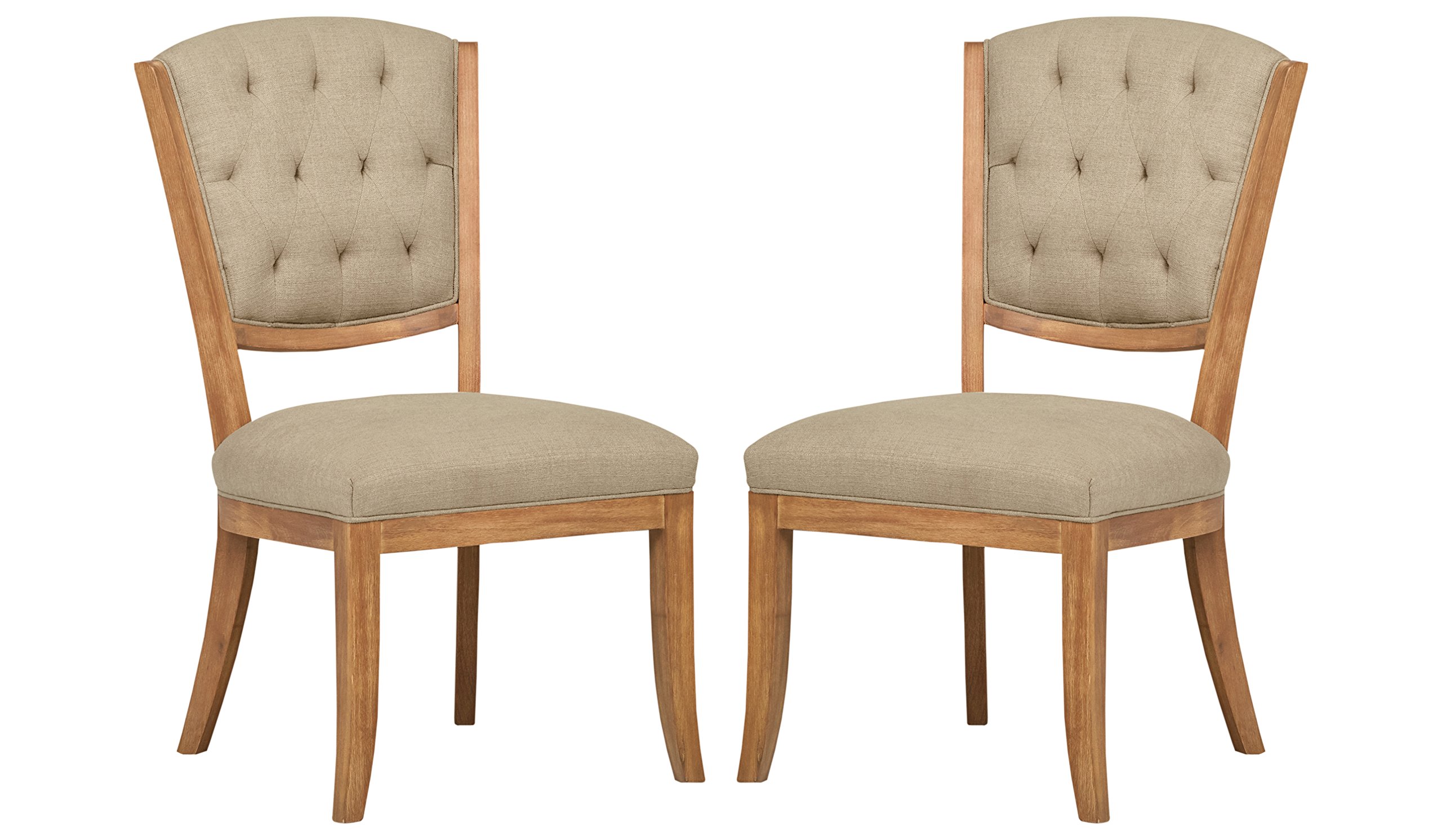 Amazon Brand – Stone & Beam Bergen Tufted Dining Room Kitchen Chairs, 38.6"H, Set of 2, Hemp Beige, Wood Oak