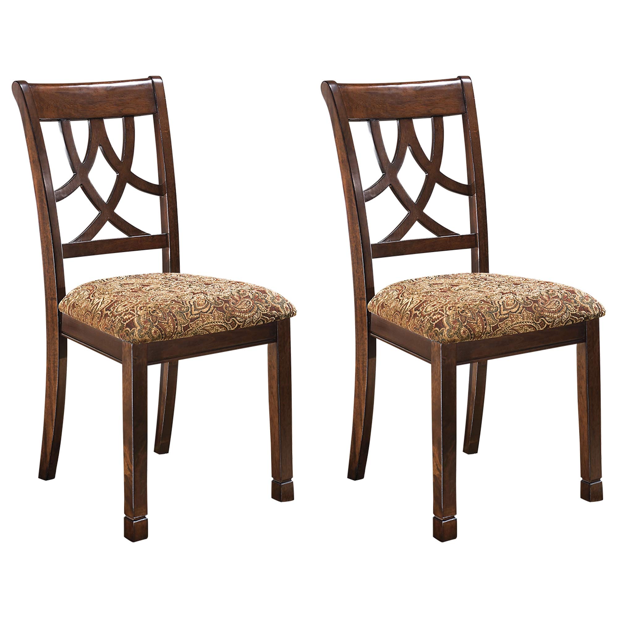 Ashley Furniture Signature Design - Leahlyn Dining Upholstered Side Chair - Pierced Splat Back - Set of 2 - Medium Brown
