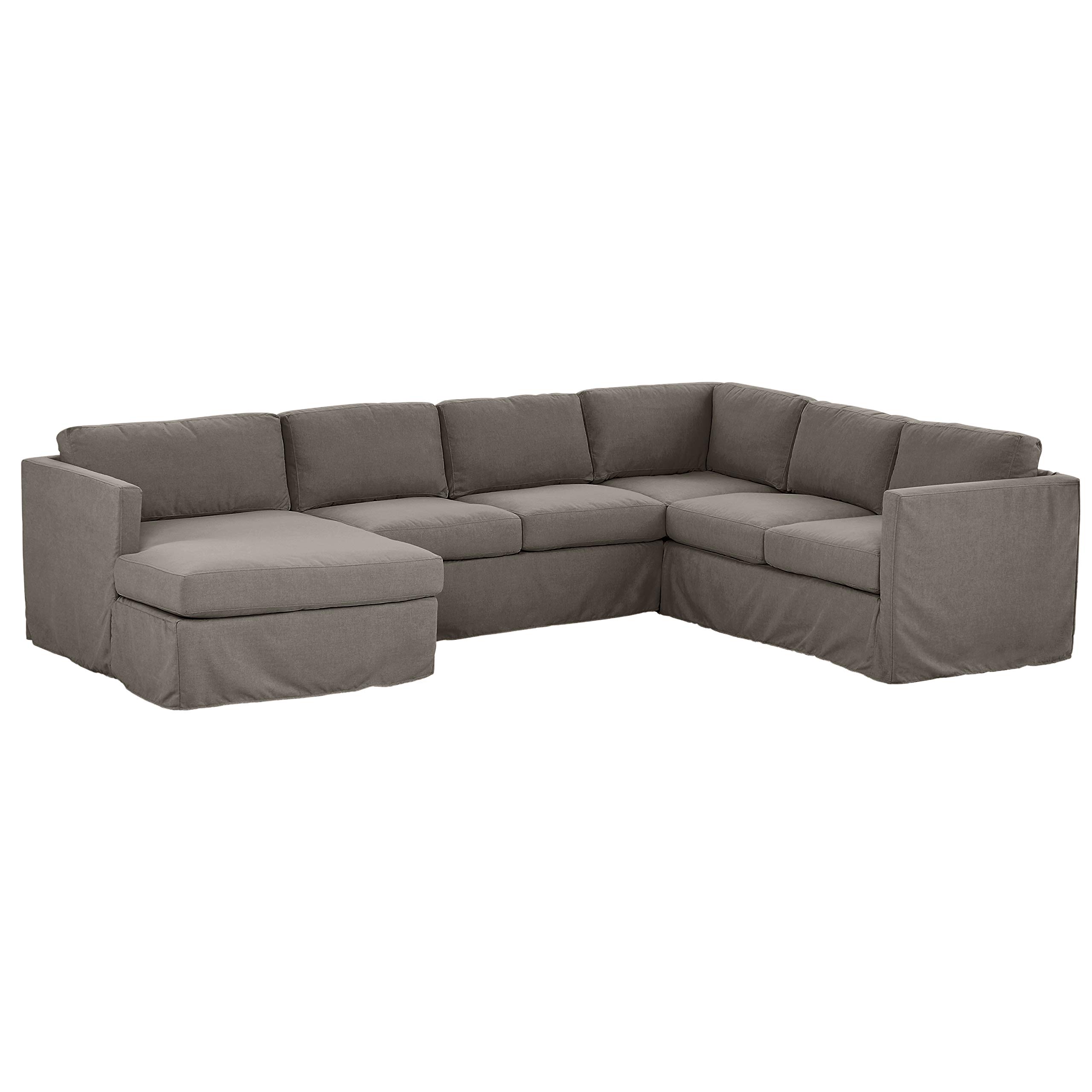Amazon Brand – Stone & Beam Andover Slipcover Right-Facing U-Shaped Sectional, 134"W, Stone Fabric