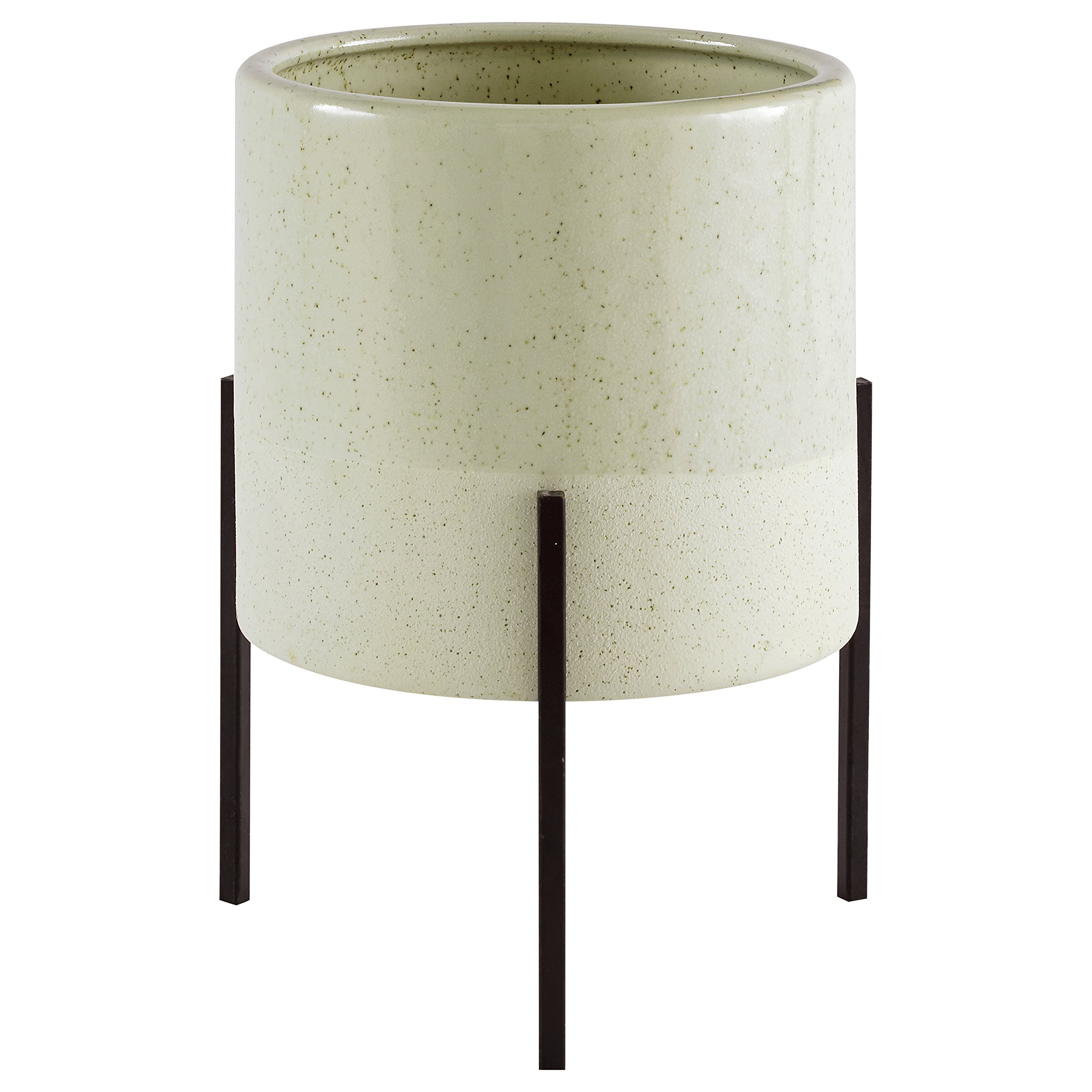 Amazon Brand – Rivet Mid-Century Ceramic Planter with Iron Stand 9.1"H, Pale Green