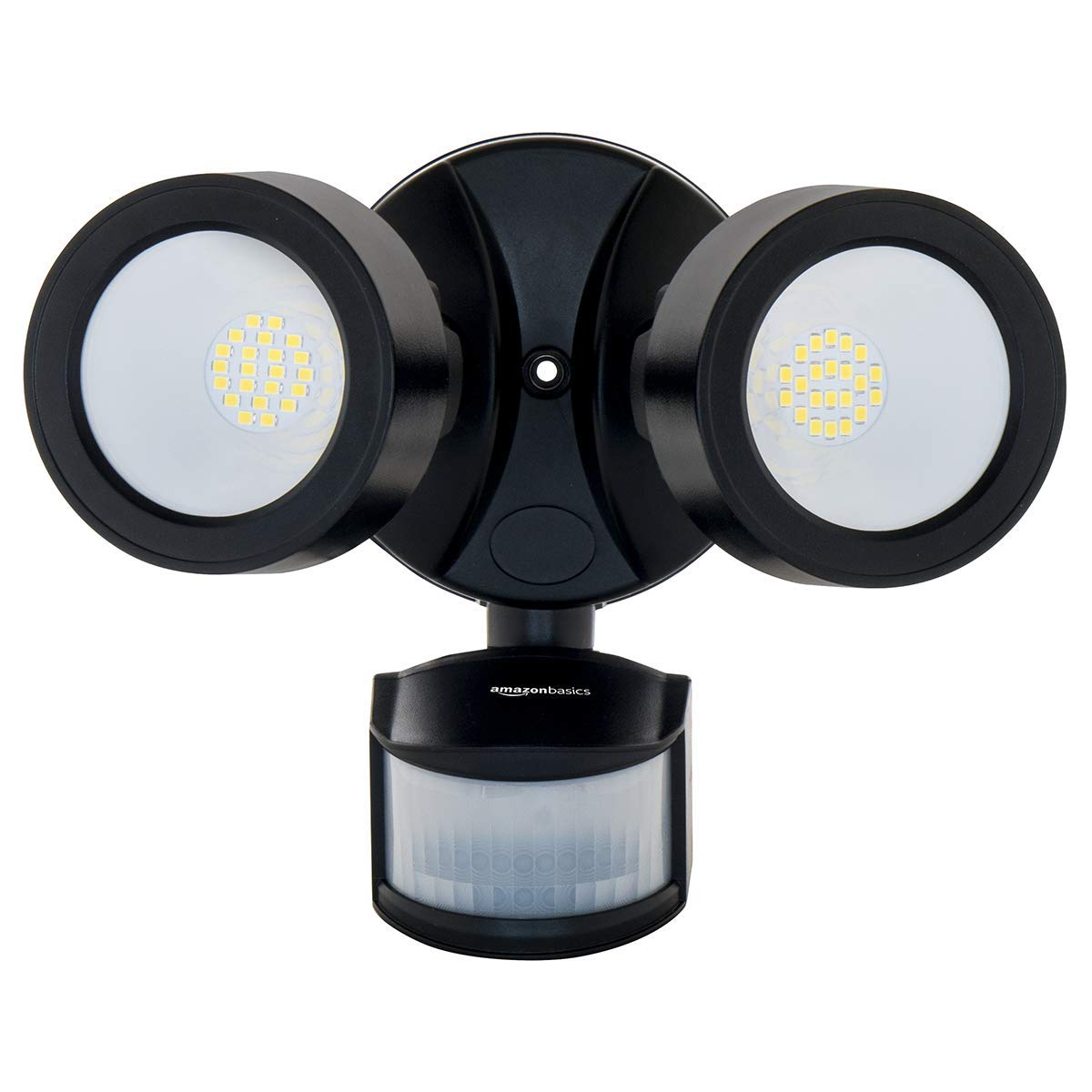 AmazonBasics 28W Waterproof LED Outdoor Motion Sensor Security Light with 2 Adjustable Metal Heads - 5500K-6500K Cool White, Up to 180° Detection Angle, 2500 Lumen, ETL Certified