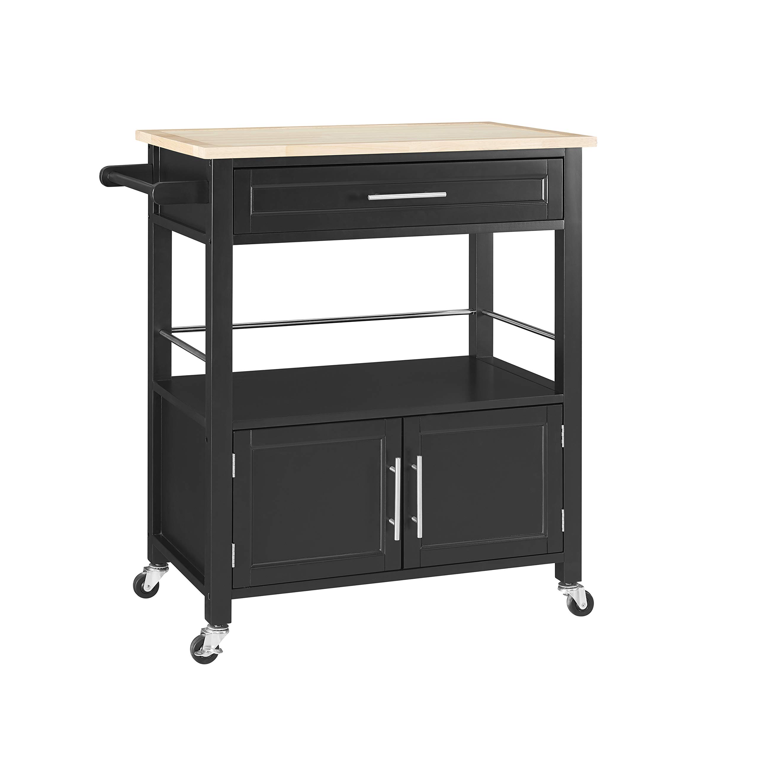 Ravenna Home 1-Drawer Kitchen Cart, 36.5"H, Black with Wood Top