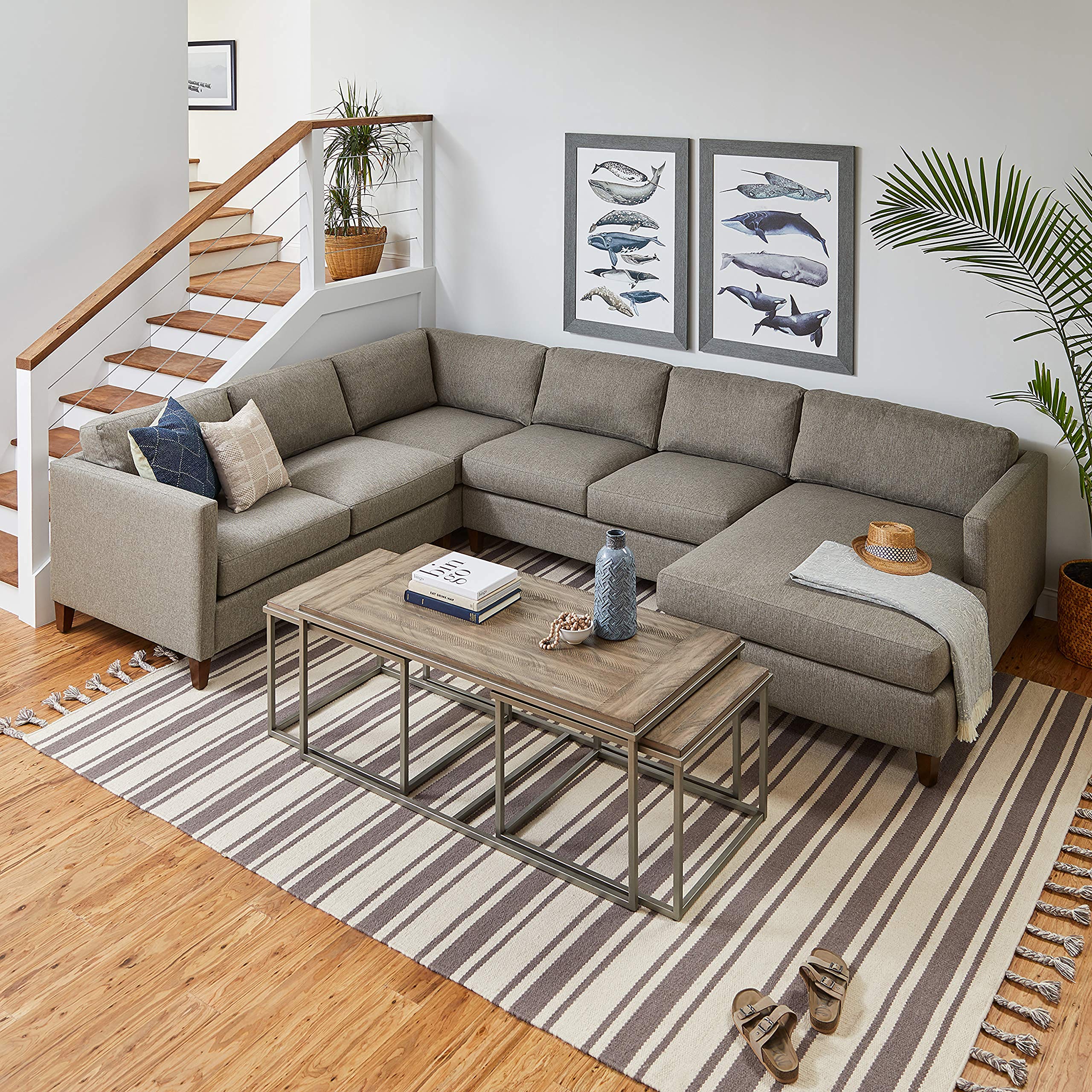 Amazon Brand – Stone & Beam Los Altos Striped Dhurrie Farmhouse Area Rug, 8' x 10' 6", Grey and Ivory