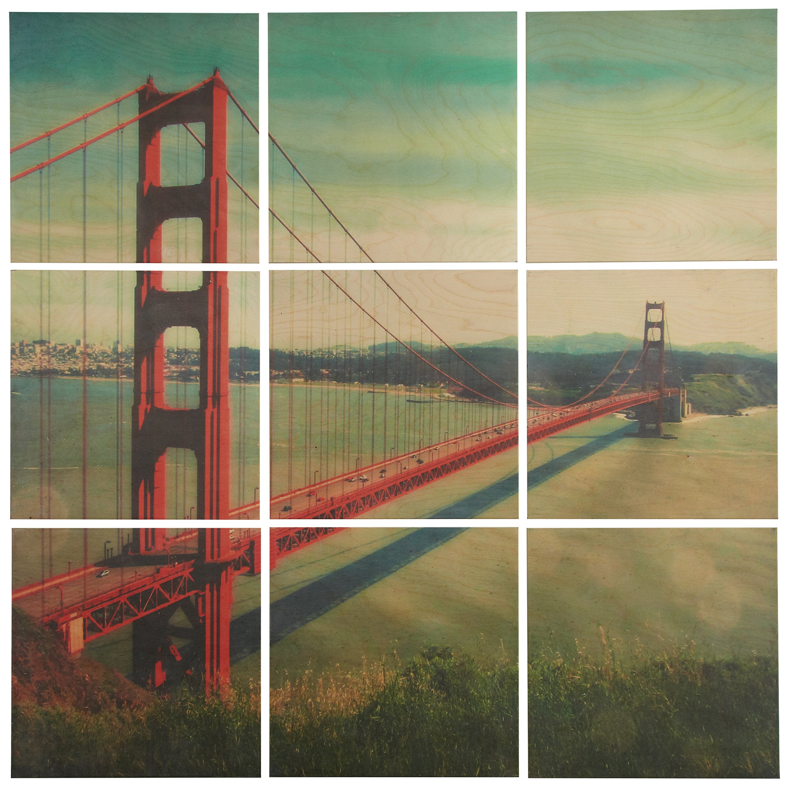 Amazon Brand – Stone & Beam Modern 9-Piece Mural of Golden Gate Bridge Wall Art on Wood, 36" x 36"