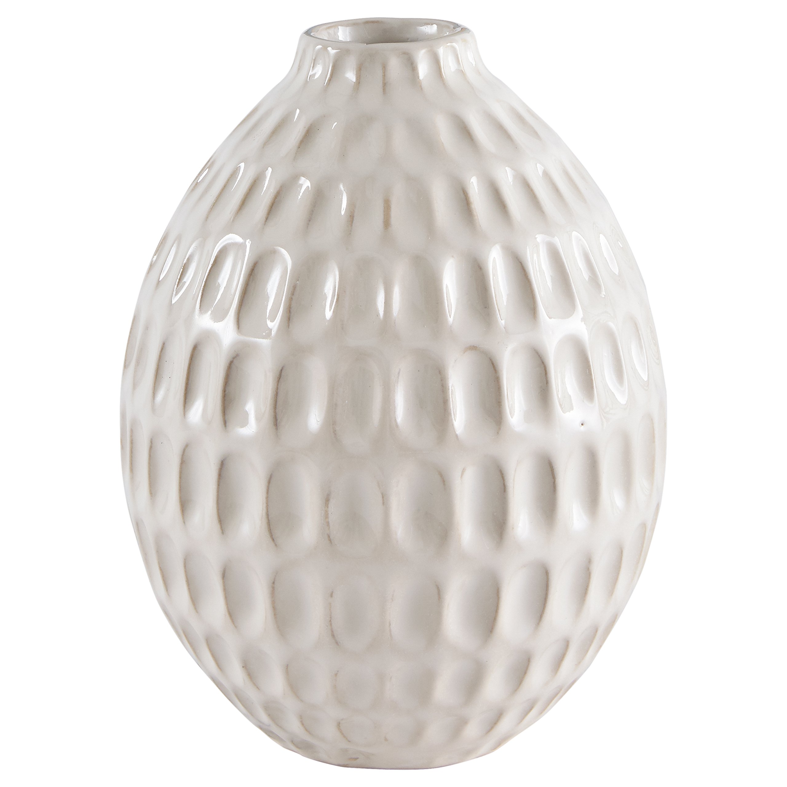 Amazon Brand – Stone & Beam Modern Oval Pattern Decorative Stoneware Vase, 6.6 Inch Height, Off-White