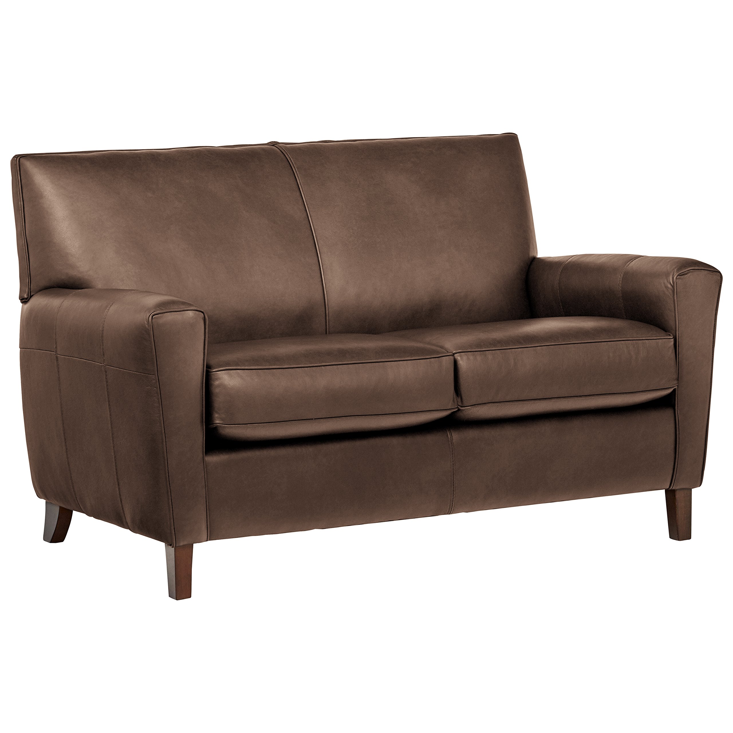 Amazon Brand – Rivet Lawson Modern Angled Leather Loveseat, 58"W, Driftwood