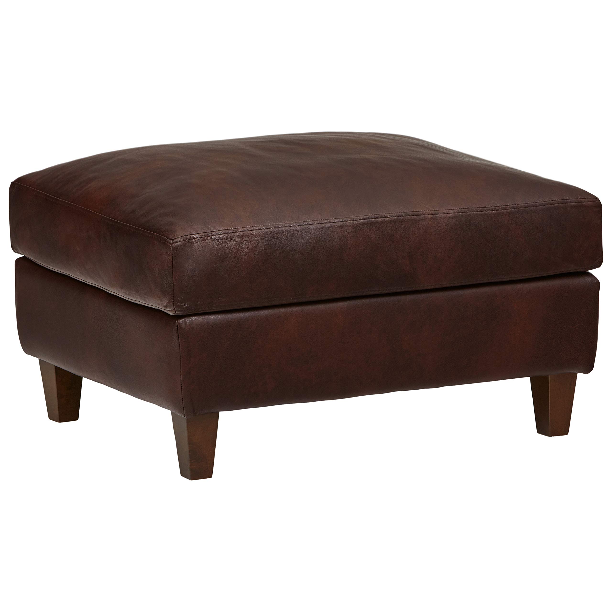 Amazon Brand – Stone & Beam Andover Ottoman, 32"W, Driftwood Leather