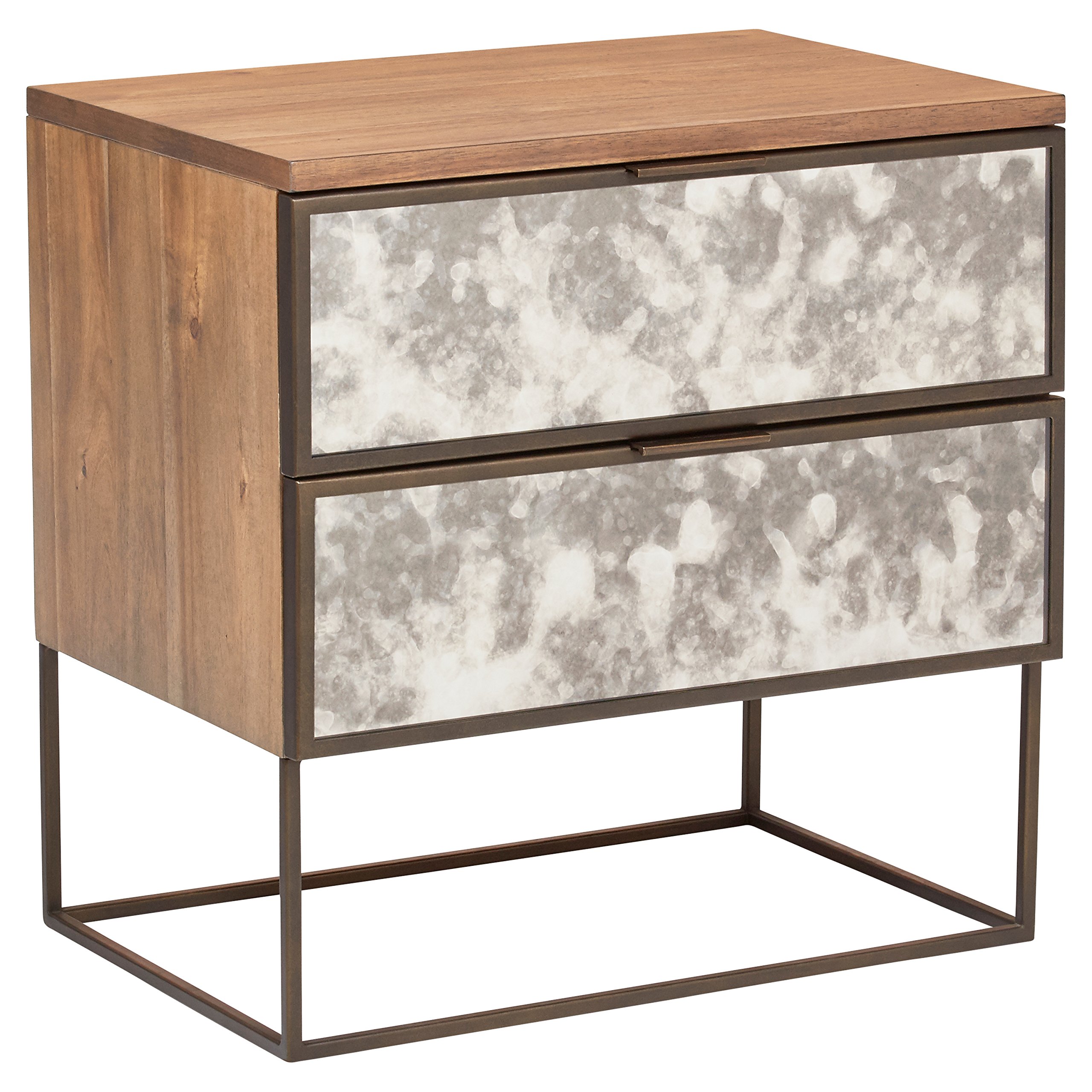 Amazon Brand – Rivet Modern Wood and Antique Mirror Panel Bedside Nightstand, Brass Finish, 24", Brown