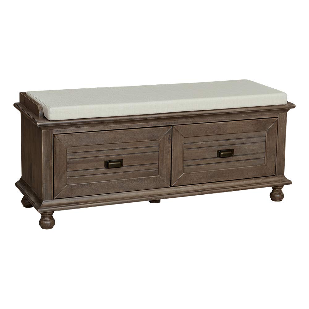 Amazon Brand – Ravenna Home Classic Solid Pine Storage Bench, 46.5"W, Rustic Gray Finish