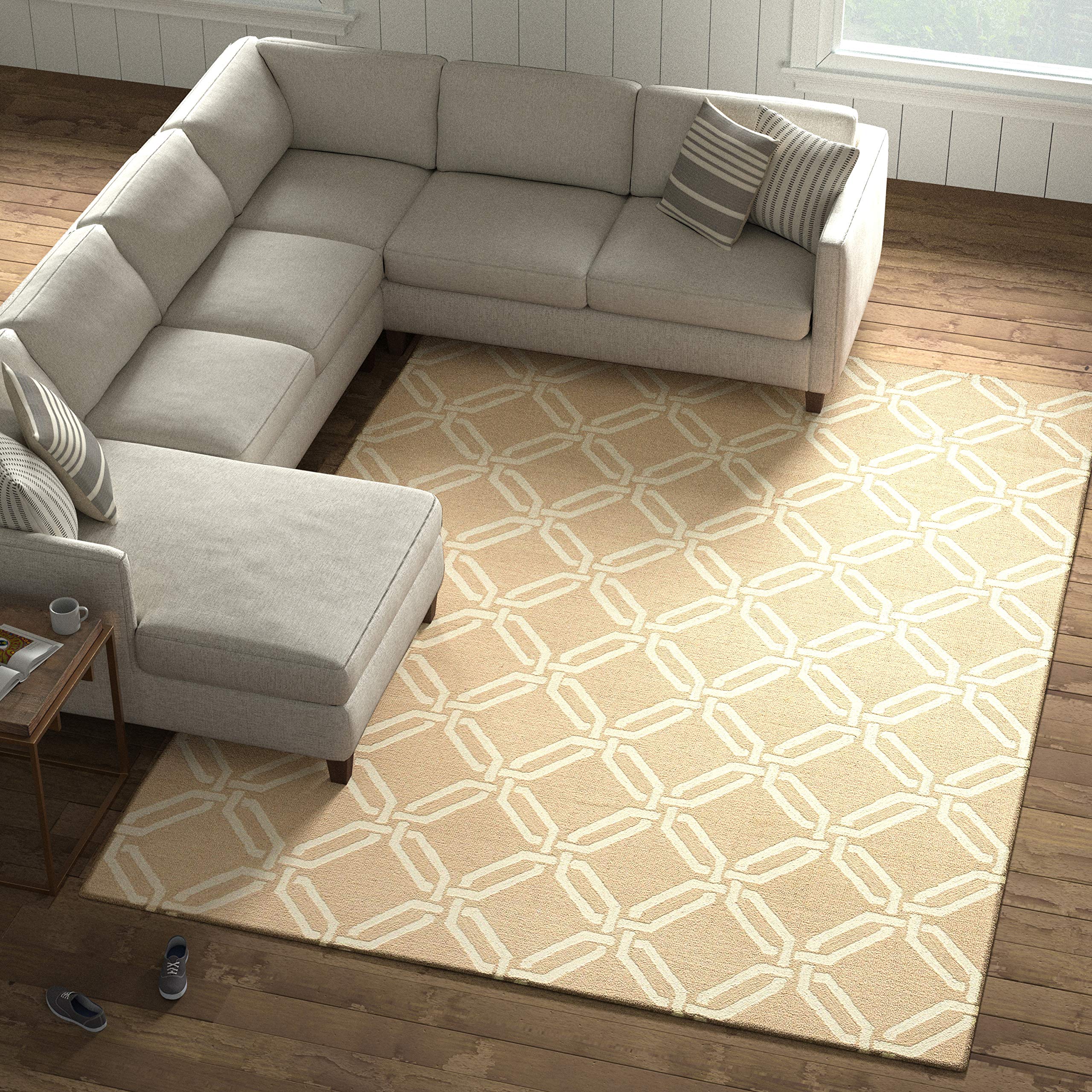 Amazon Brand – Stone & Beam Contemporary Interlocking Rings Wool Rug, 8' x 11', Beige