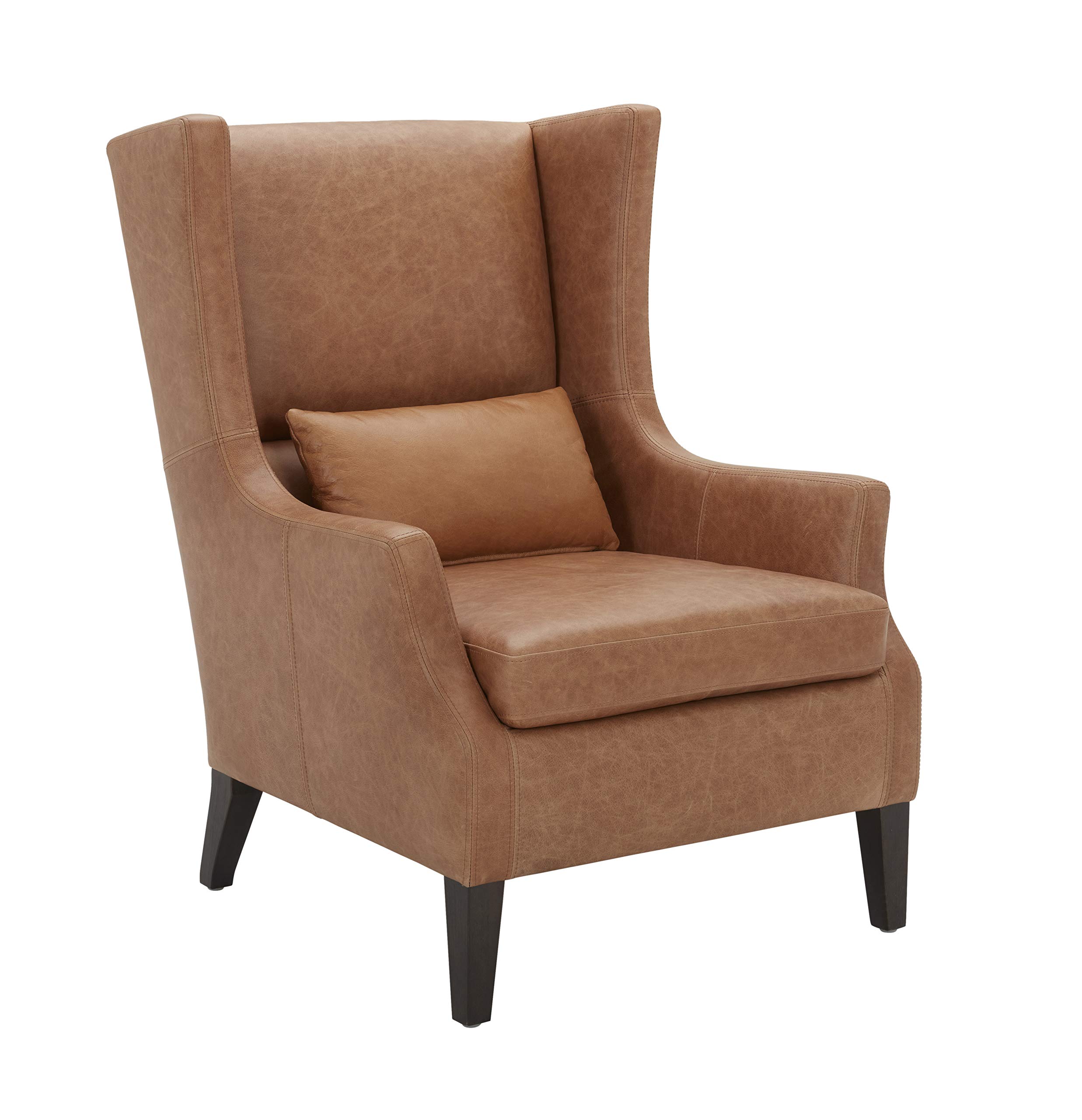 Amazon Brand – Stone & Beam Wingard Leather Wingback Accent Chair, 32.3"W, Cognac