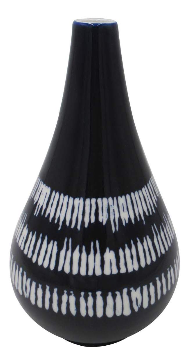 Amazon Brand – Stone & Beam Shibori Inspired Stoneware Vase, 11.6"H, Blue and White