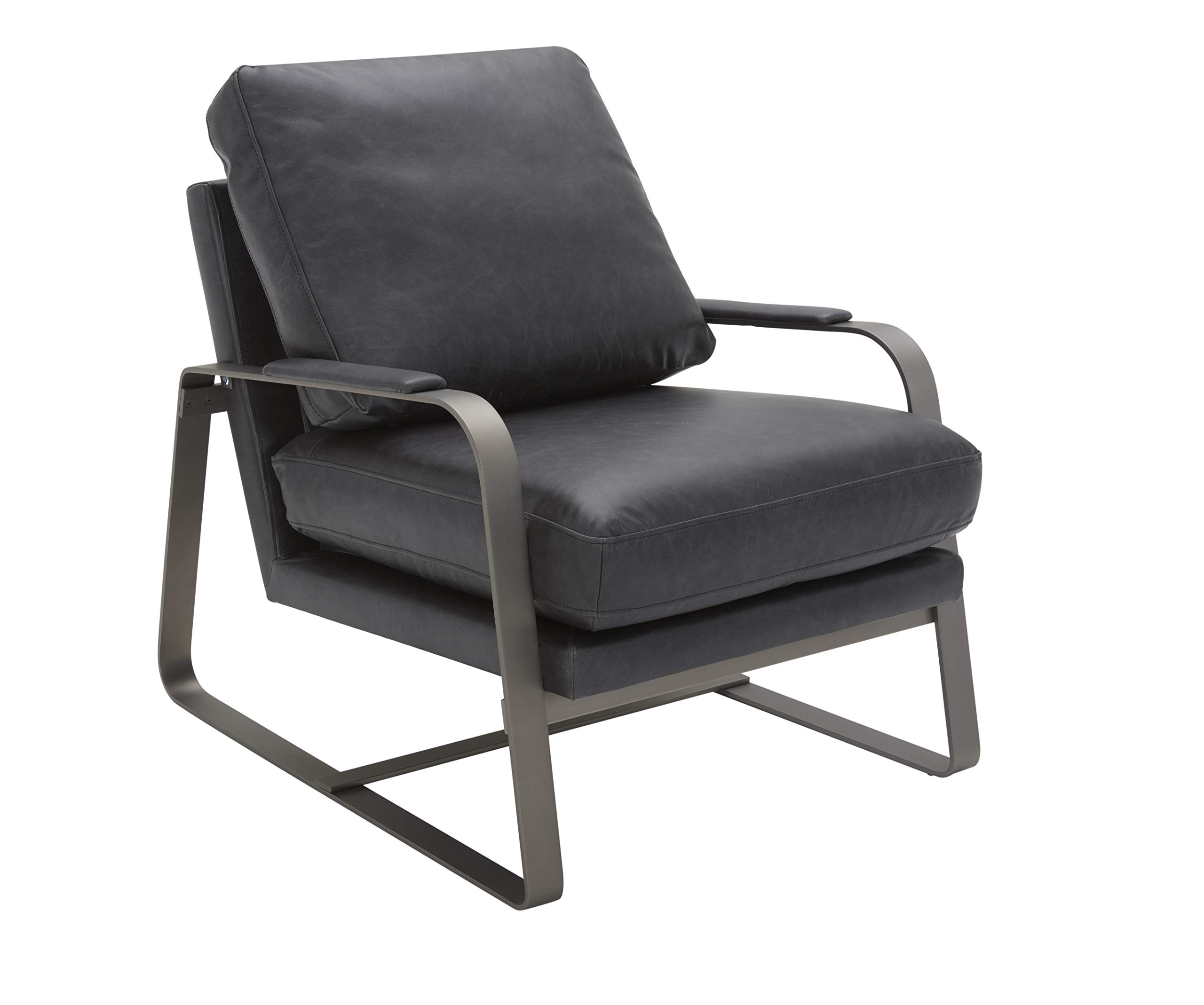 Amazon Brand – Rivet Summit Mid-Century Modern Top-Grain Leather Steel Armed Accent Chair 27" W, Black