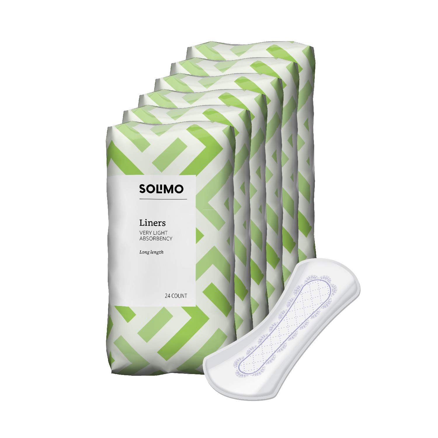 Amazon Brand - Solimo Everyday Incontinence Liners for Women, Very Light Absorbency, Long Length, 144 Count (6 packs of 24)