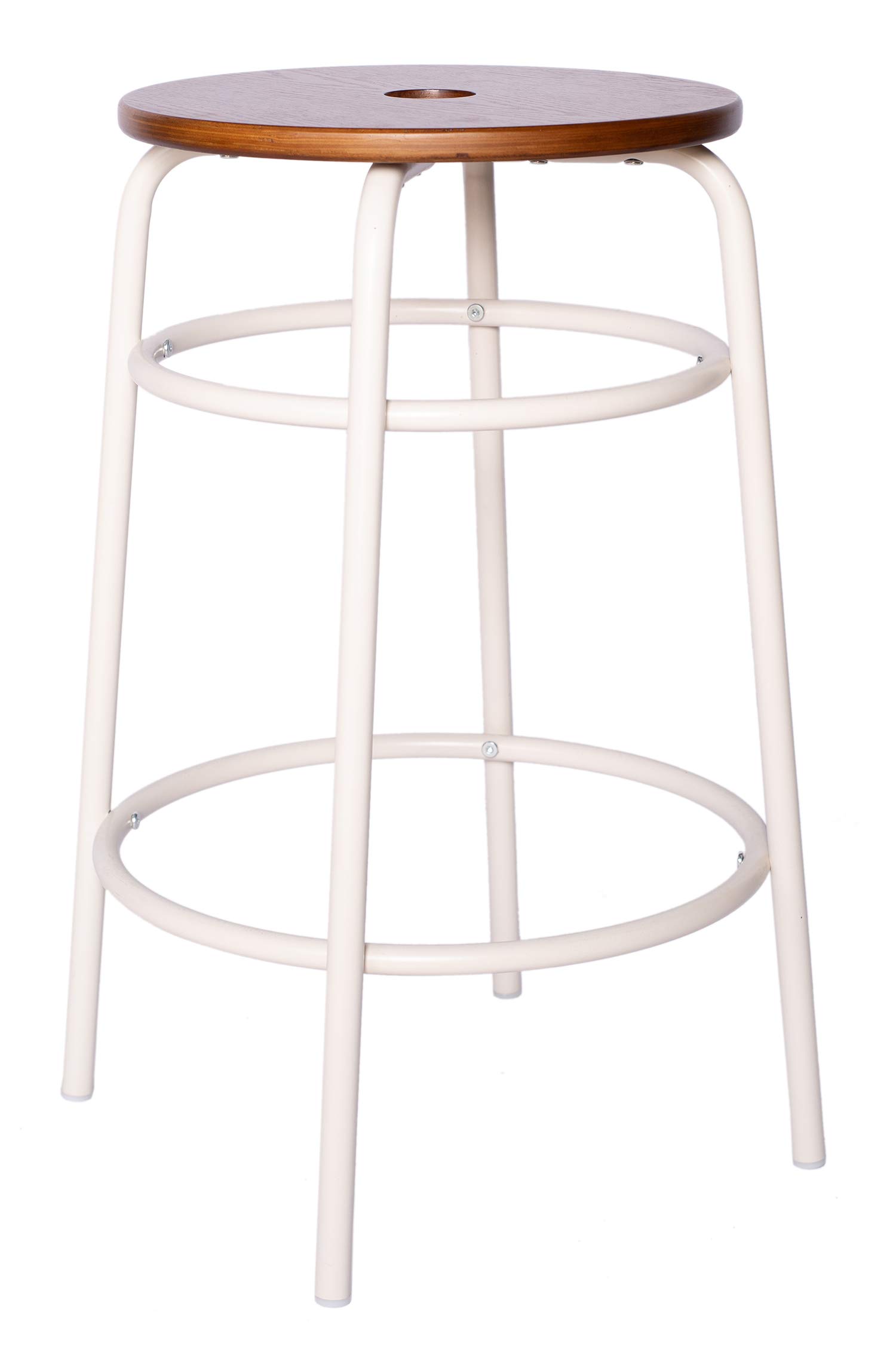 Ravenna Home Caleb Round Bar Stool with Metal Legs, 24" H, 18" W, Set of 2, White