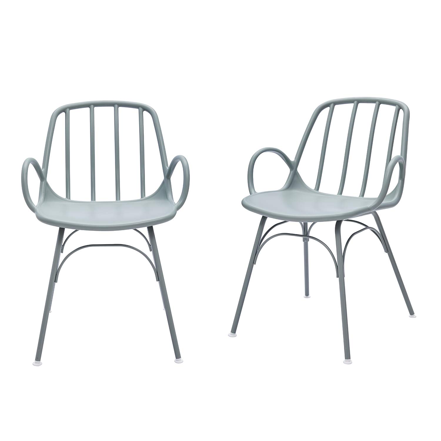 Amazon Brand - Rivet Nova Modern Slatted-Back Plastic Dining Chair, Set of 2, 21.6"W, Moss Gray