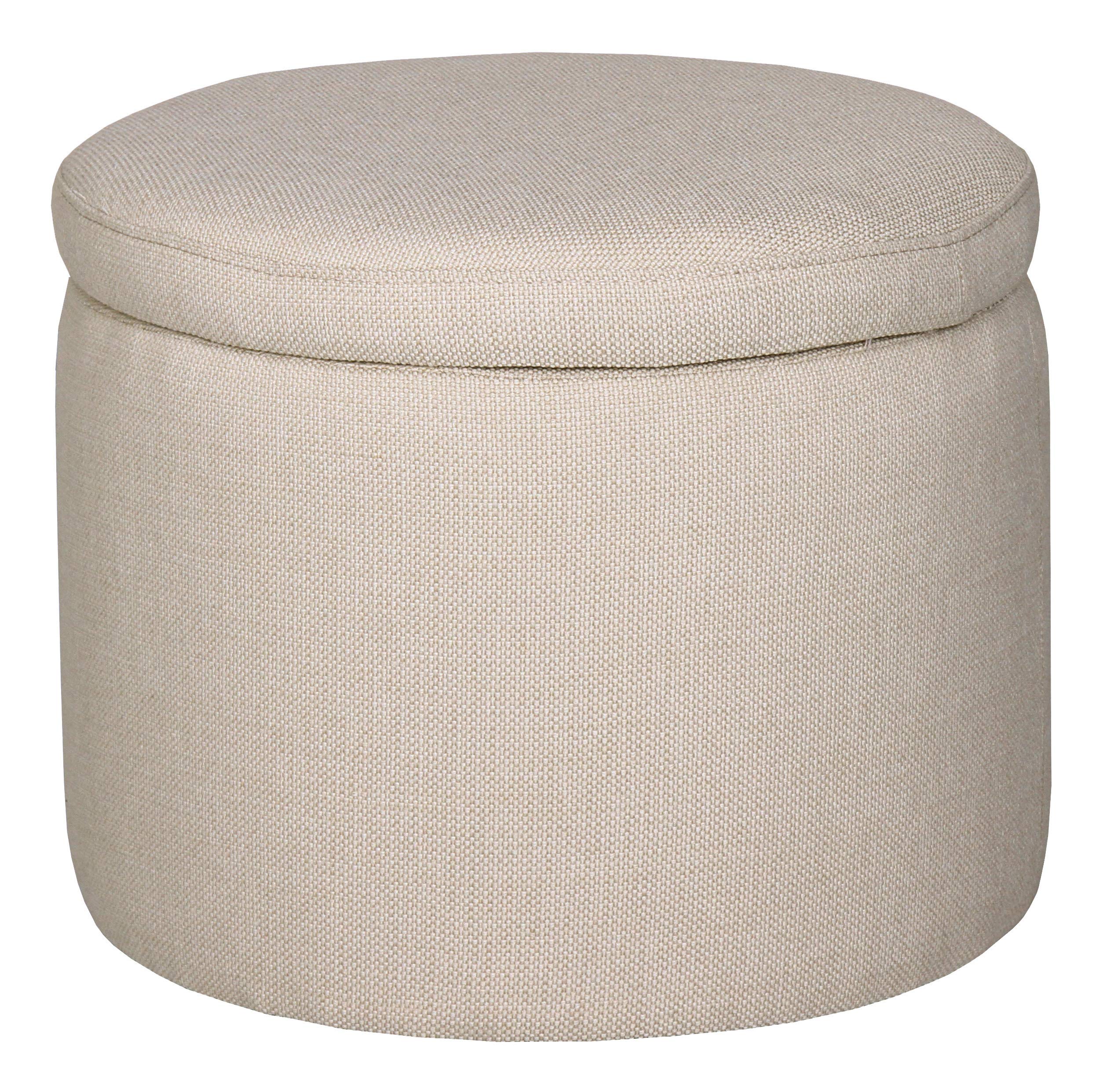 Amazon Brand – Rivet Madison Modern Fabric Round Lift-Top Storage Tray Ottoman Pouf, 19.7"W, Marshmallow