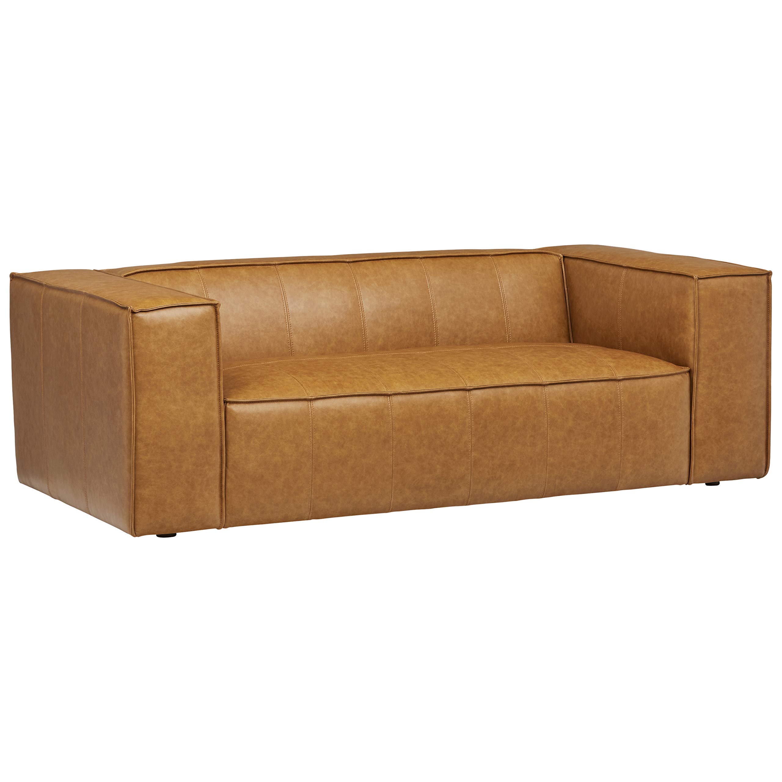 Amazon Brand – Rivet Thomas Modern Leather Sofa Couch, 81.5"W, Caramel